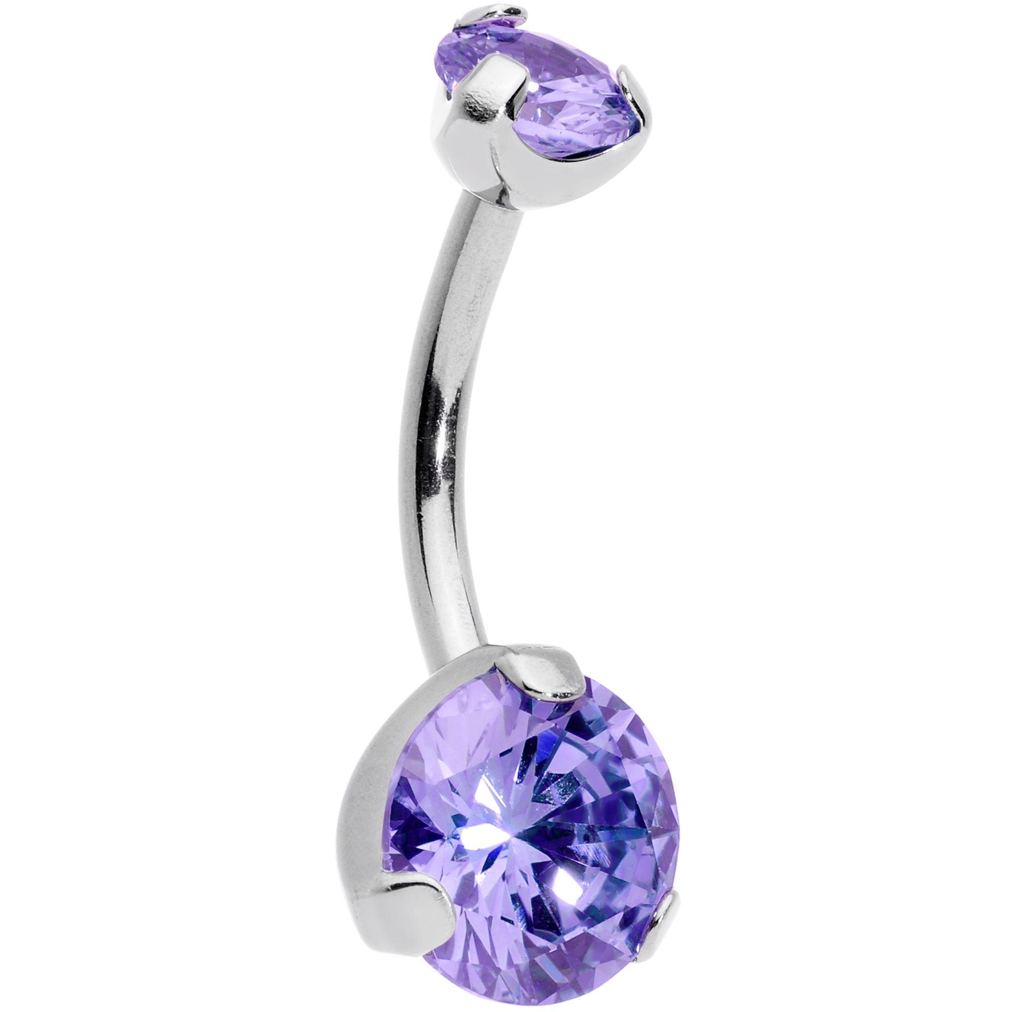 Purple CZ Gem Grade 23 Titanium Internally Threaded Belly Ring