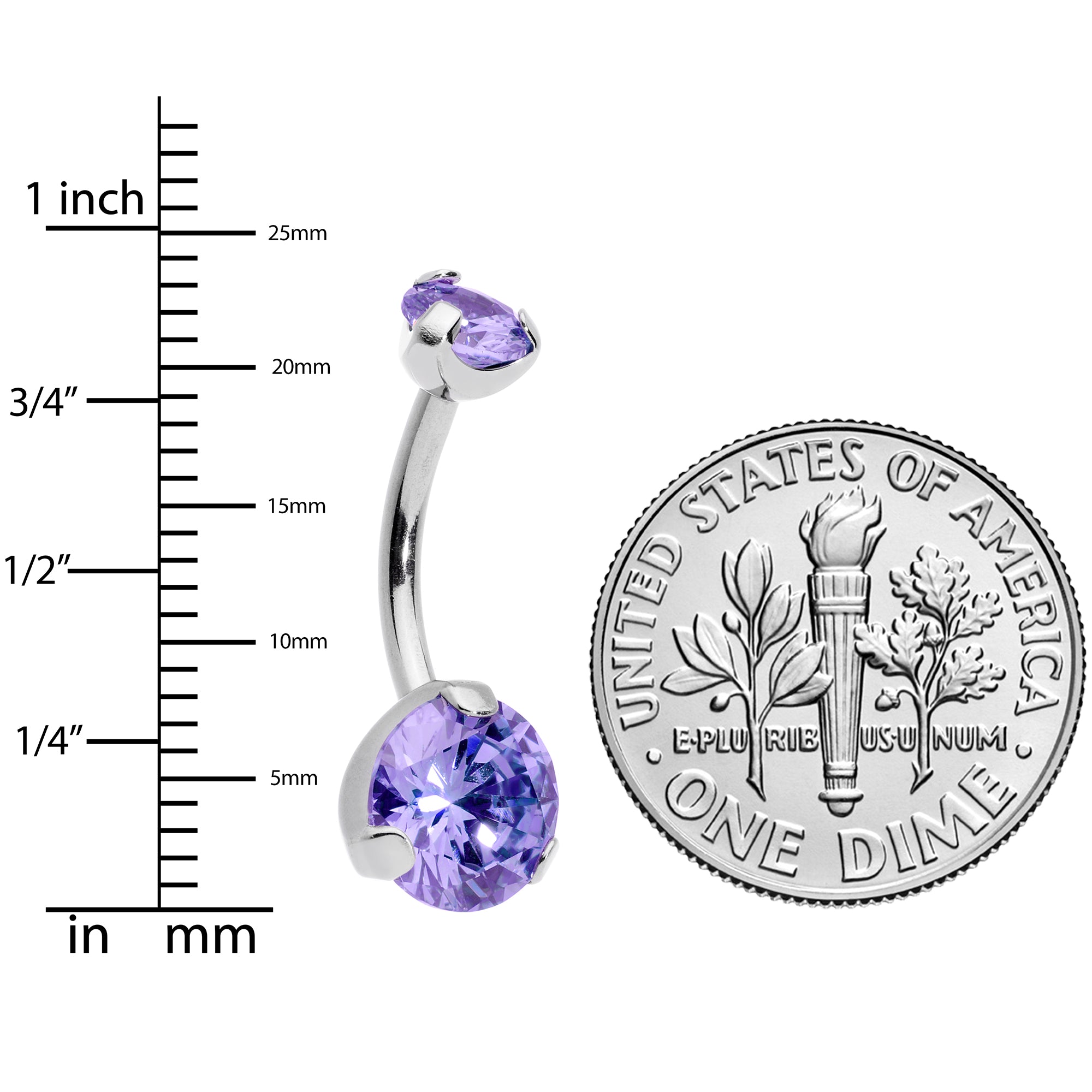 Purple CZ Gem Grade 23 Titanium Internally Threaded Belly Ring