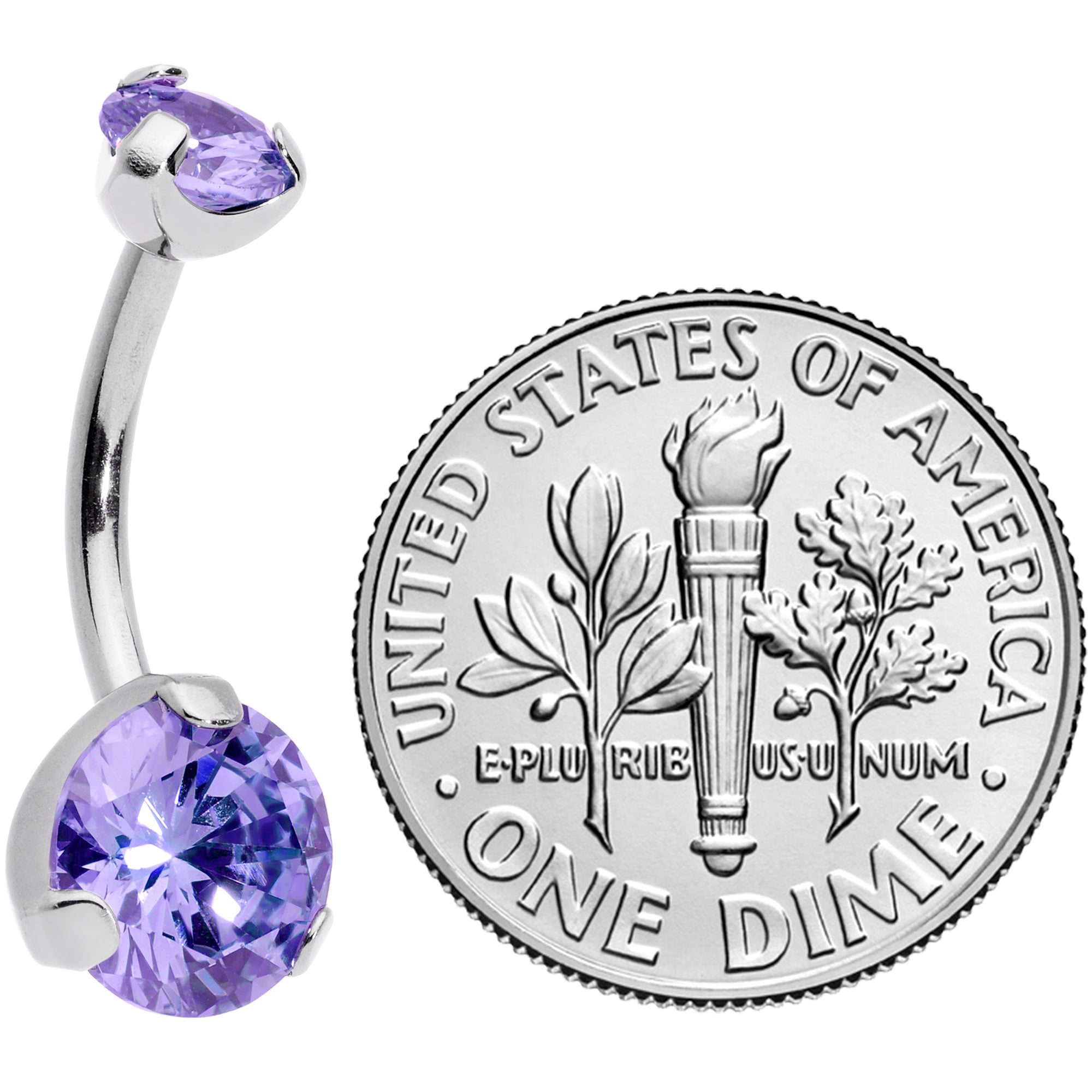 Purple CZ Gem Grade 23 Titanium Internally Threaded Belly Ring