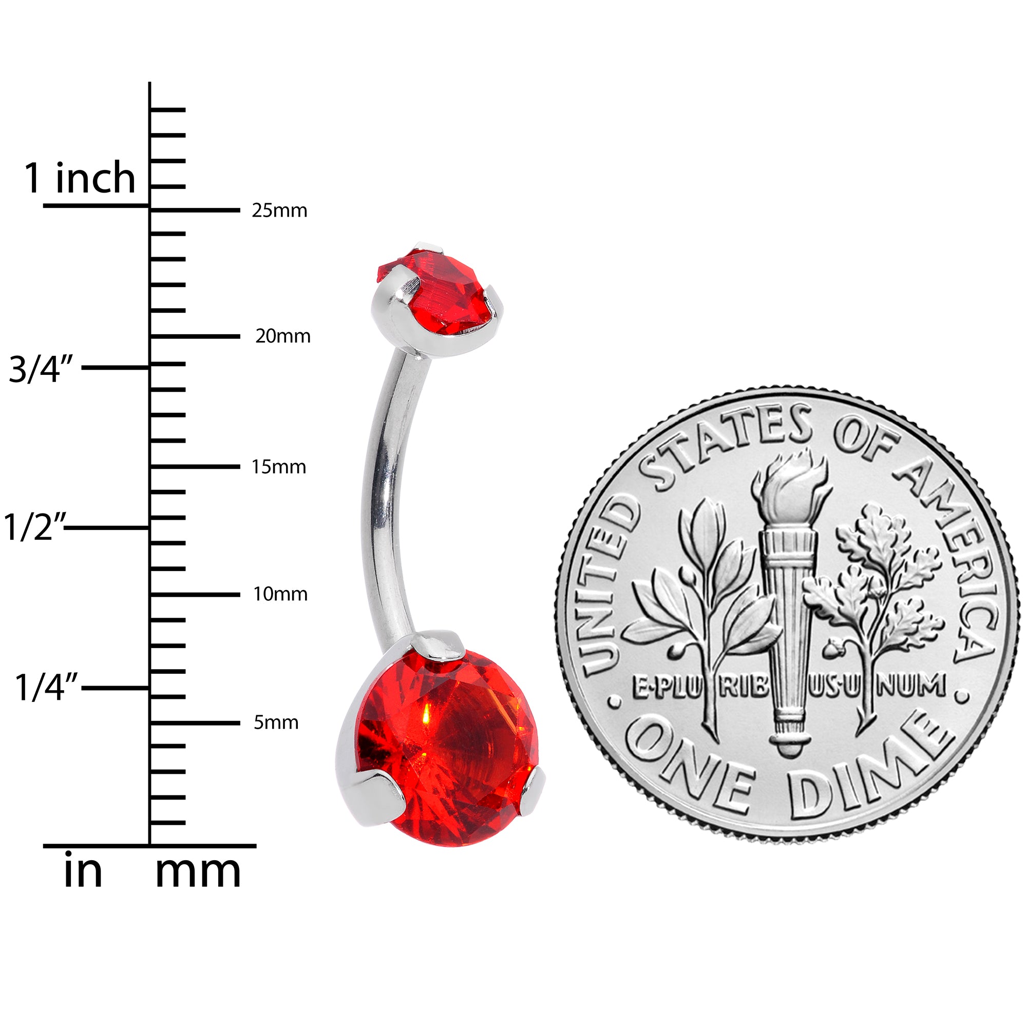 Red CZ Gem Grade 23 Titanium Internally Threaded Belly Ring