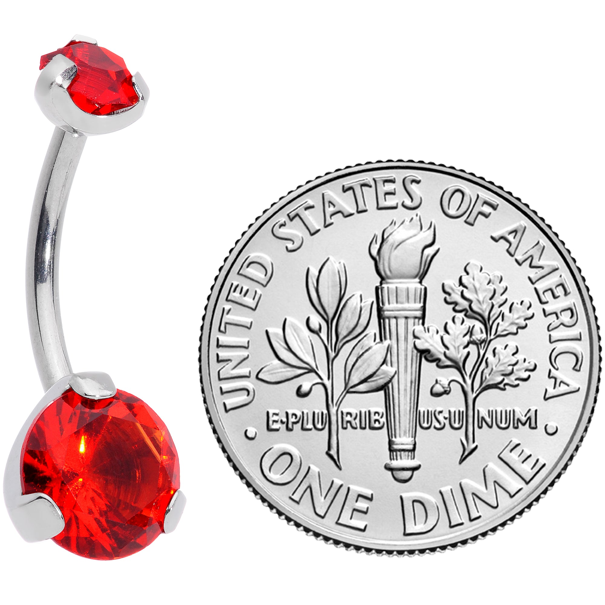 Red CZ Gem Grade 23 Titanium Internally Threaded Belly Ring