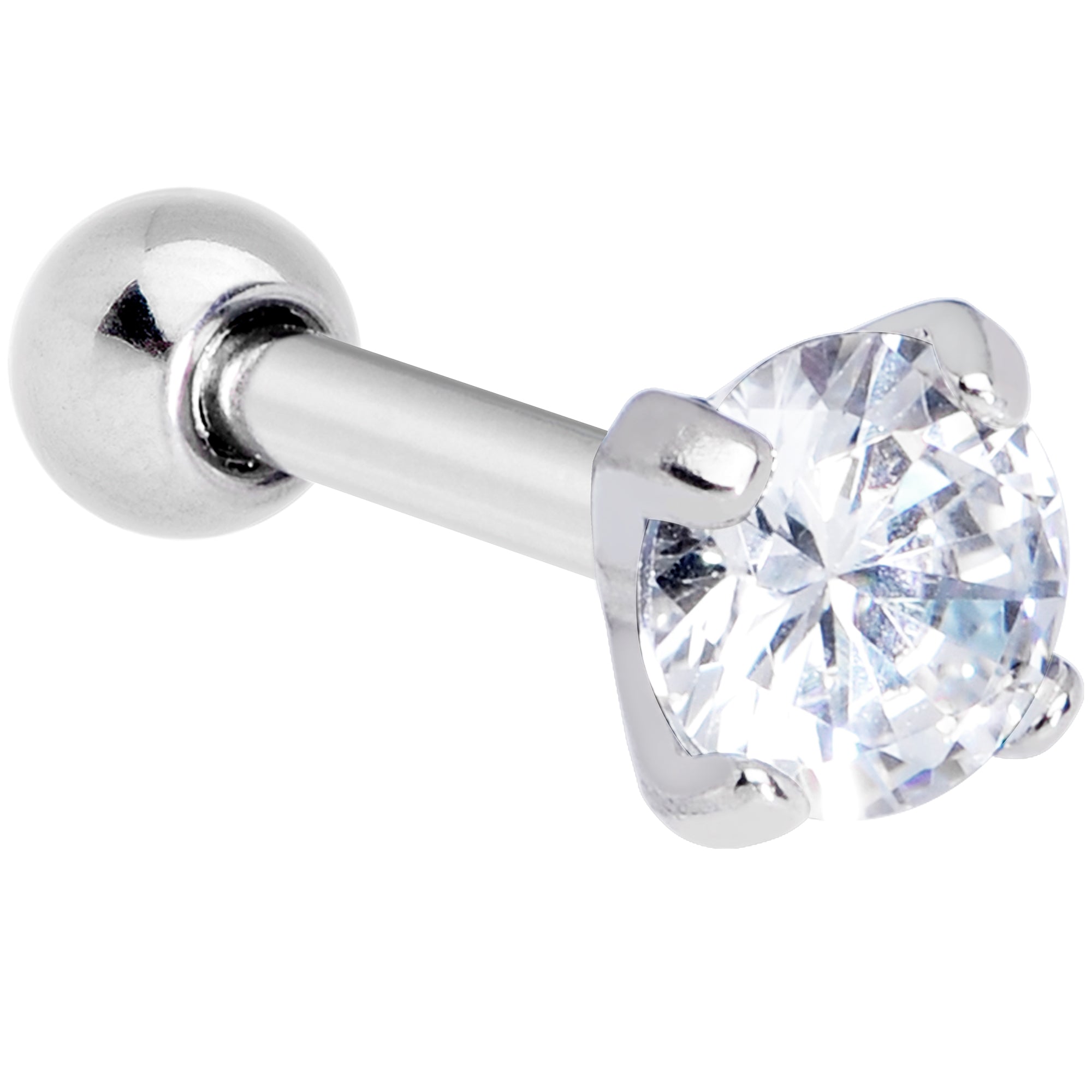 16 Gauge 1/4 Clear CZ Gem G23 Titanium 4mm Cartilage Tragus Earring