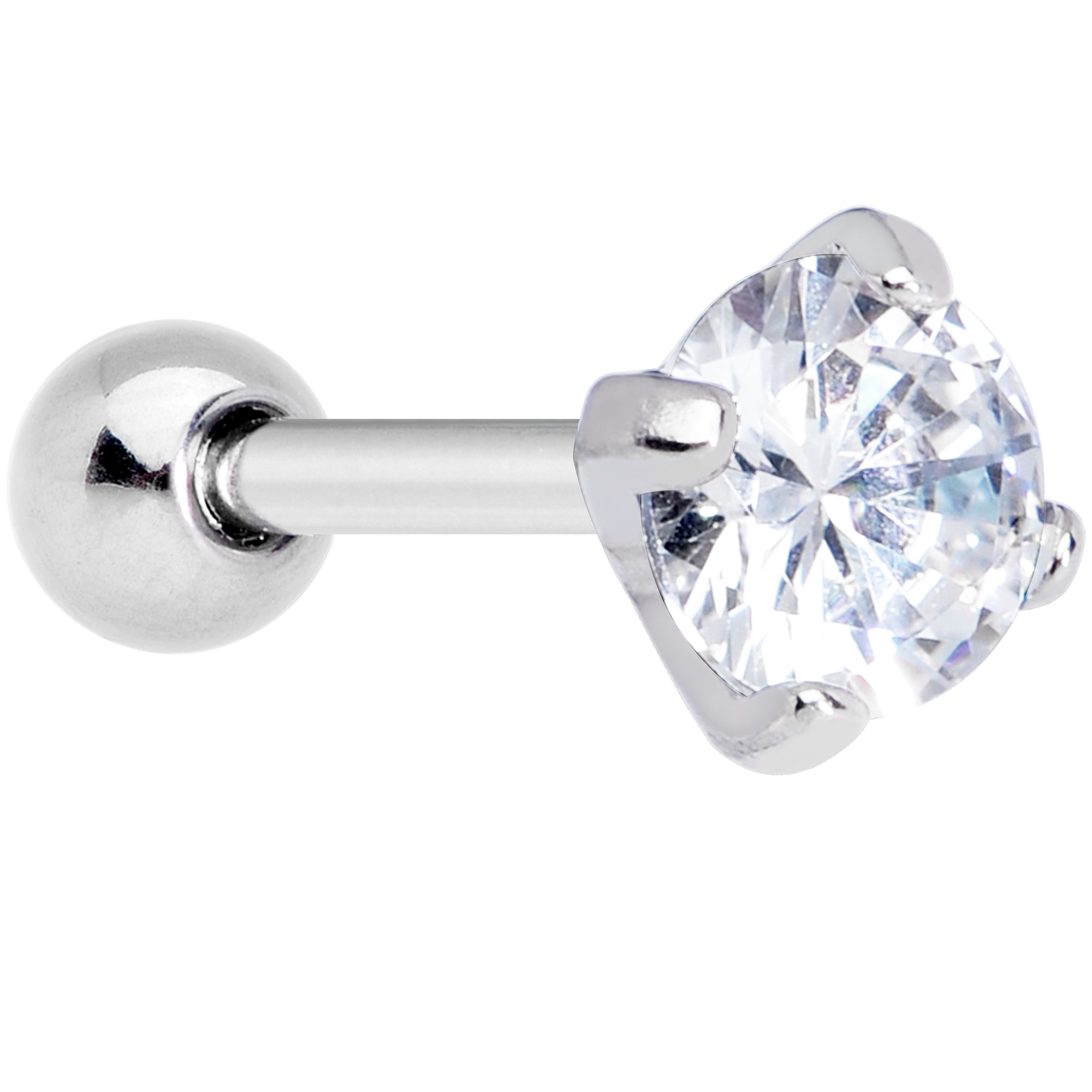 18 Gauge 1/4 Clear CZ Gem G23 Titanium 4mm Cartilage Tragus Earring