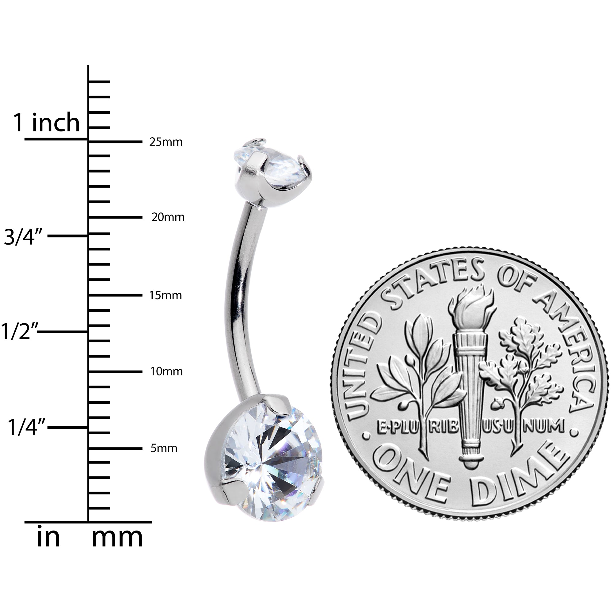 1/2 Clear CZ Gem Grade 23 Titanium Internally Threaded Belly Ring