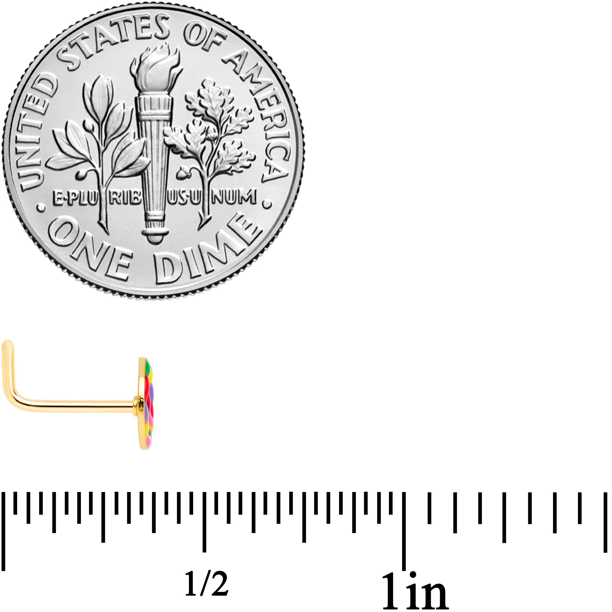 22 Gauge 5/16 Gold Tone Rainbow Hippie Peace Sign L Shaped Nose Ring