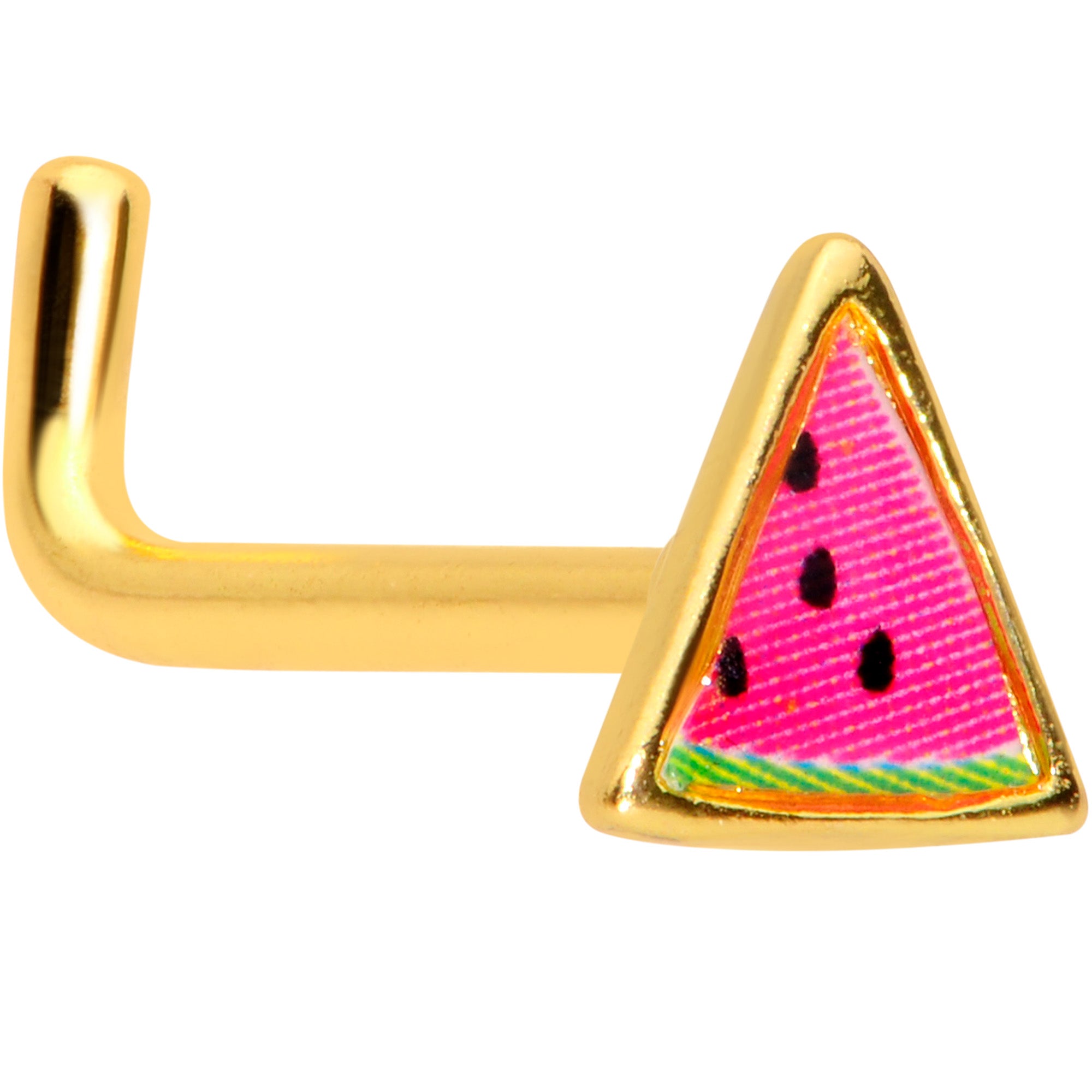 18 Gauge 5/16 Gold Tone Watermelon L Shaped Nose Ring