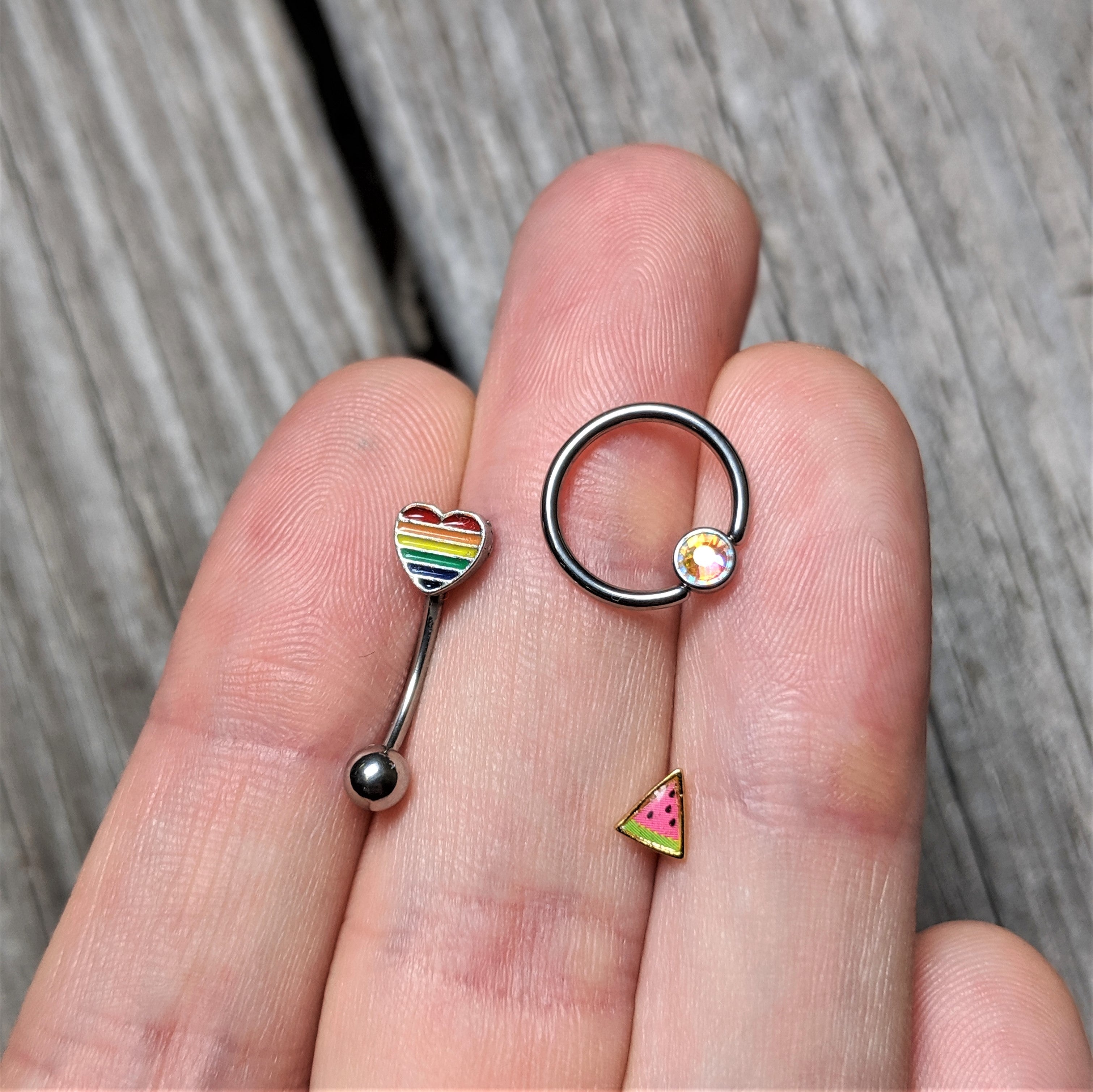 18 Gauge 5/16 Gold Tone Watermelon L Shaped Nose Ring