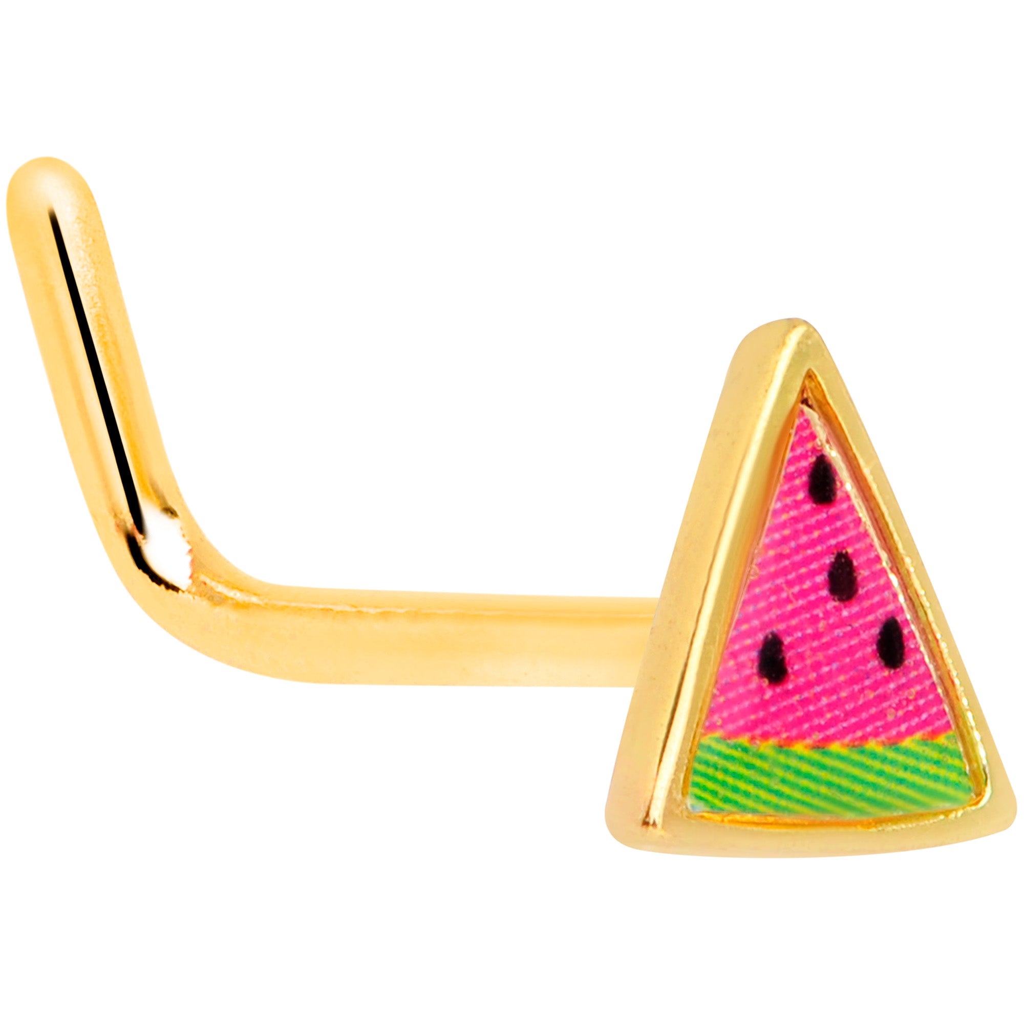 20 Gauge 5/16 Gold Tone Watermelon L Shaped Nose Ring