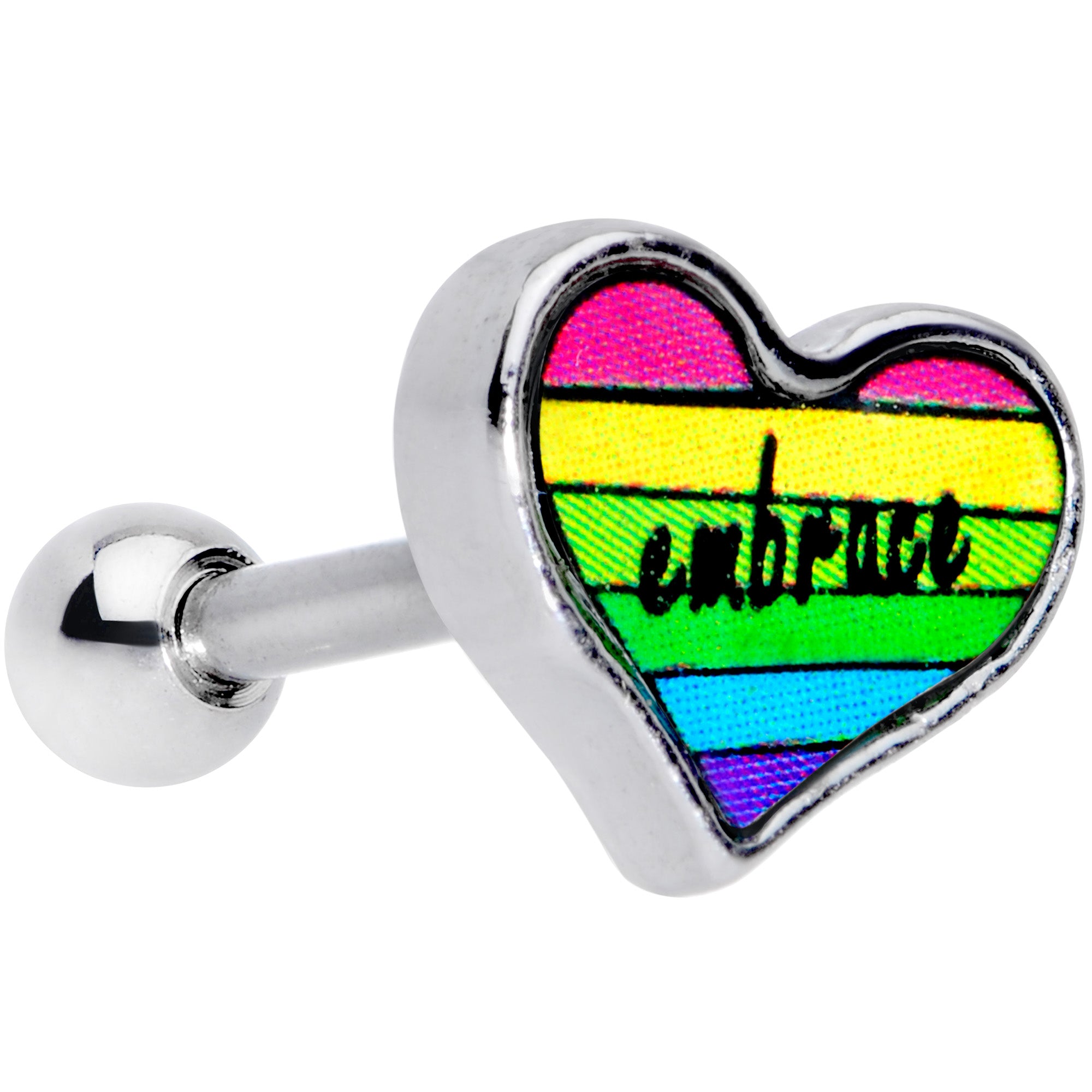 16 Gauge 1/4 Rainbow Embrace Pride Heart Cartilage Tragus