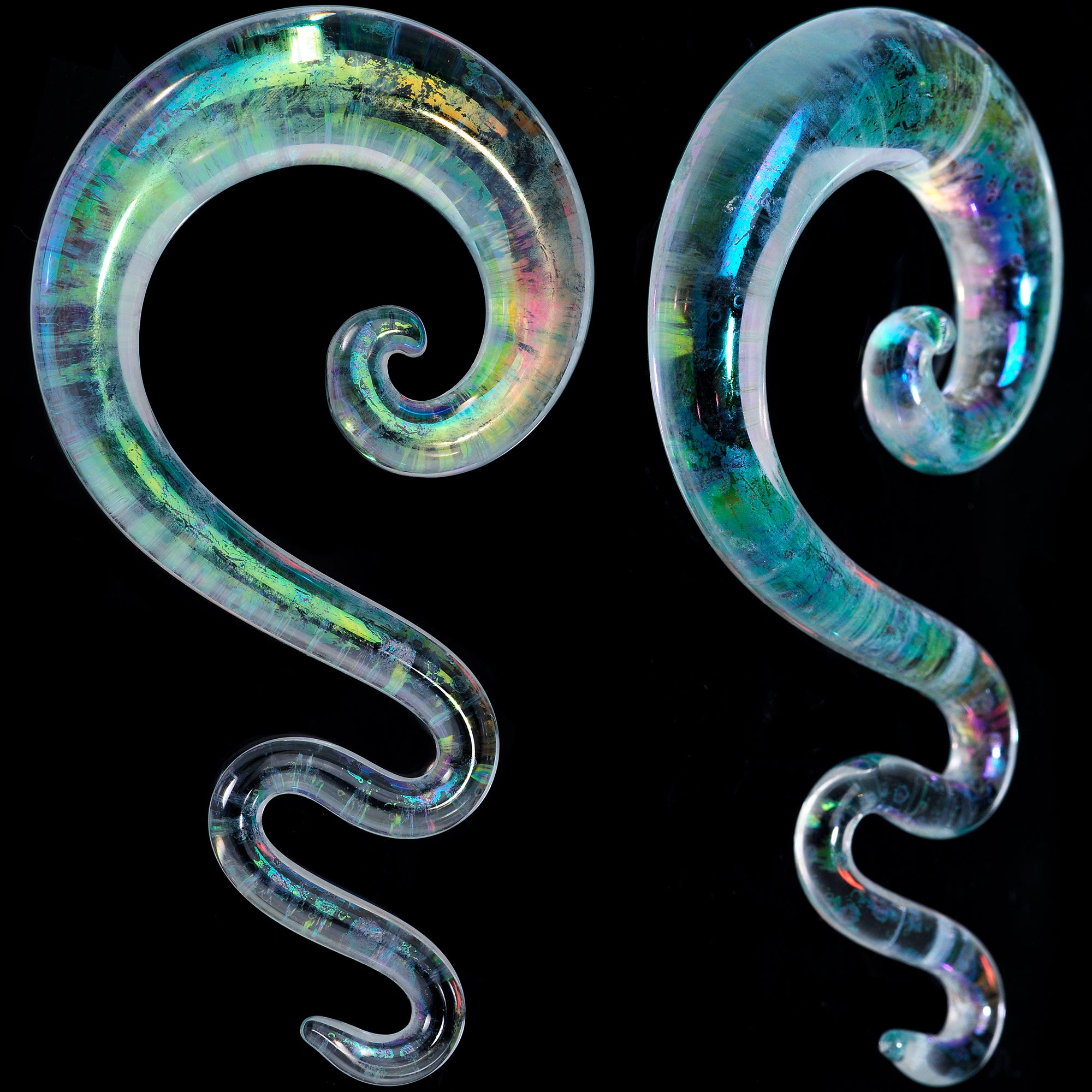 00 Gauge Iridescent Clear Glass Zig Zag Spiral Taper Set