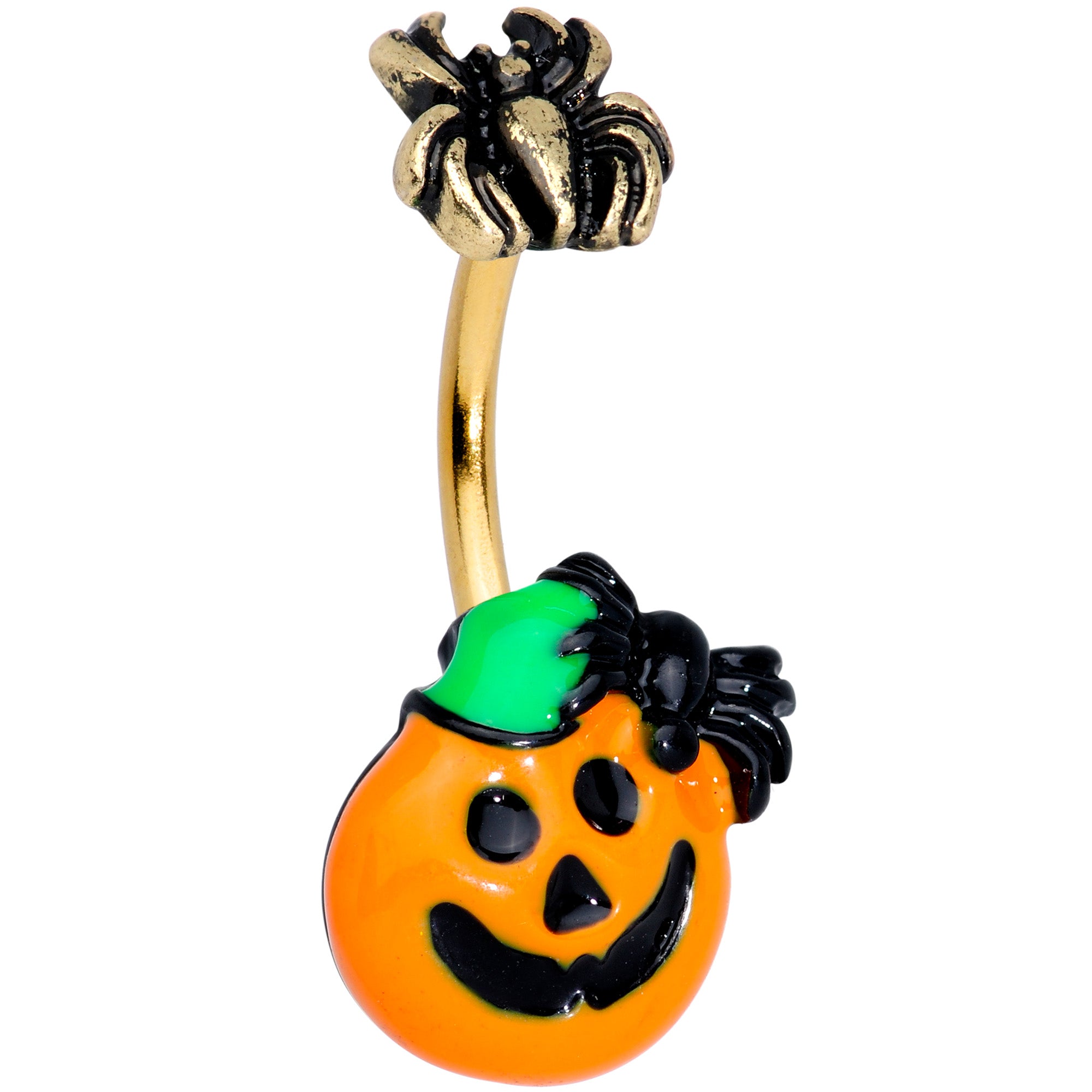 Gold Tone Spider Pumpkin Halloween Belly Ring