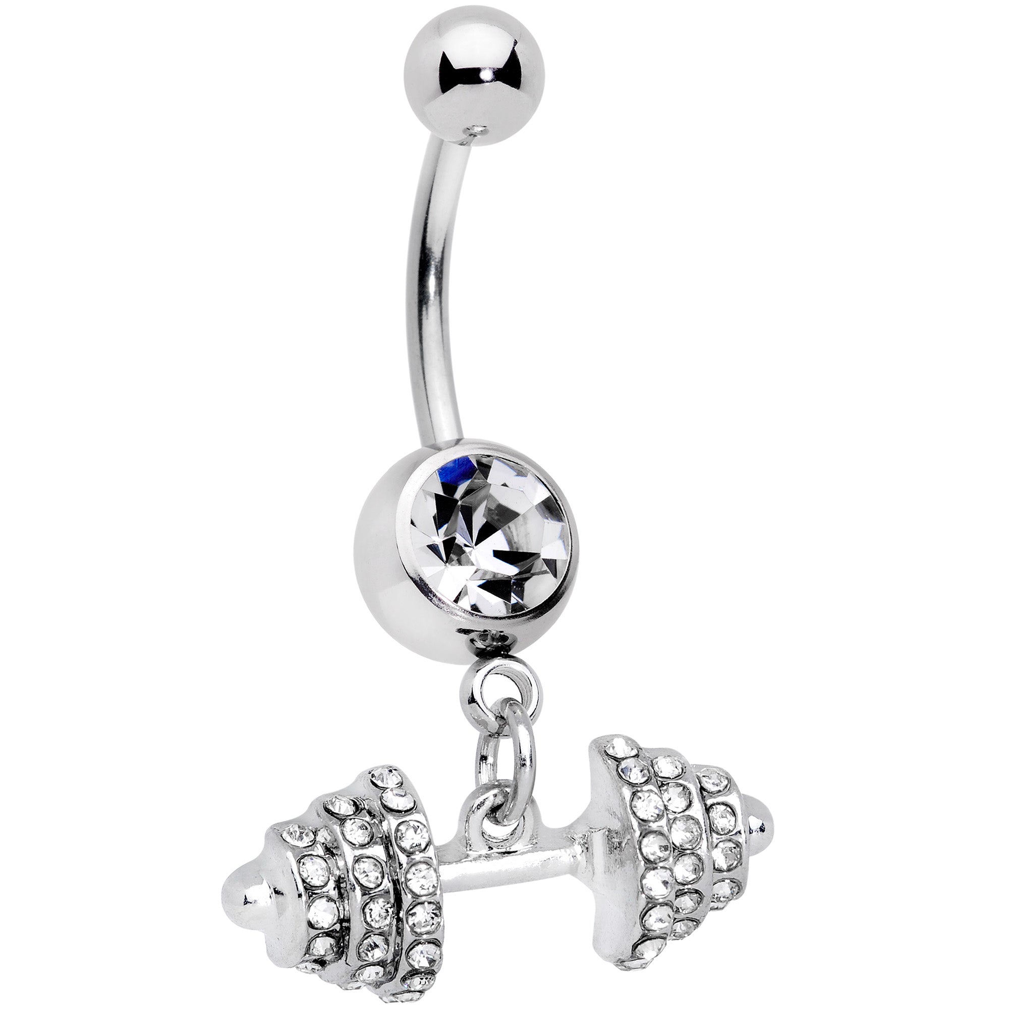 Clear Gem Weightlifting Barbell Dangle Belly Ring