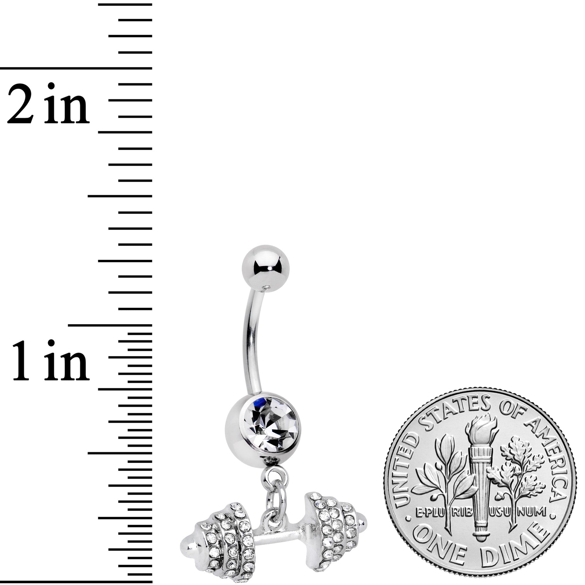 Clear Gem Weightlifting Barbell Dangle Belly Ring