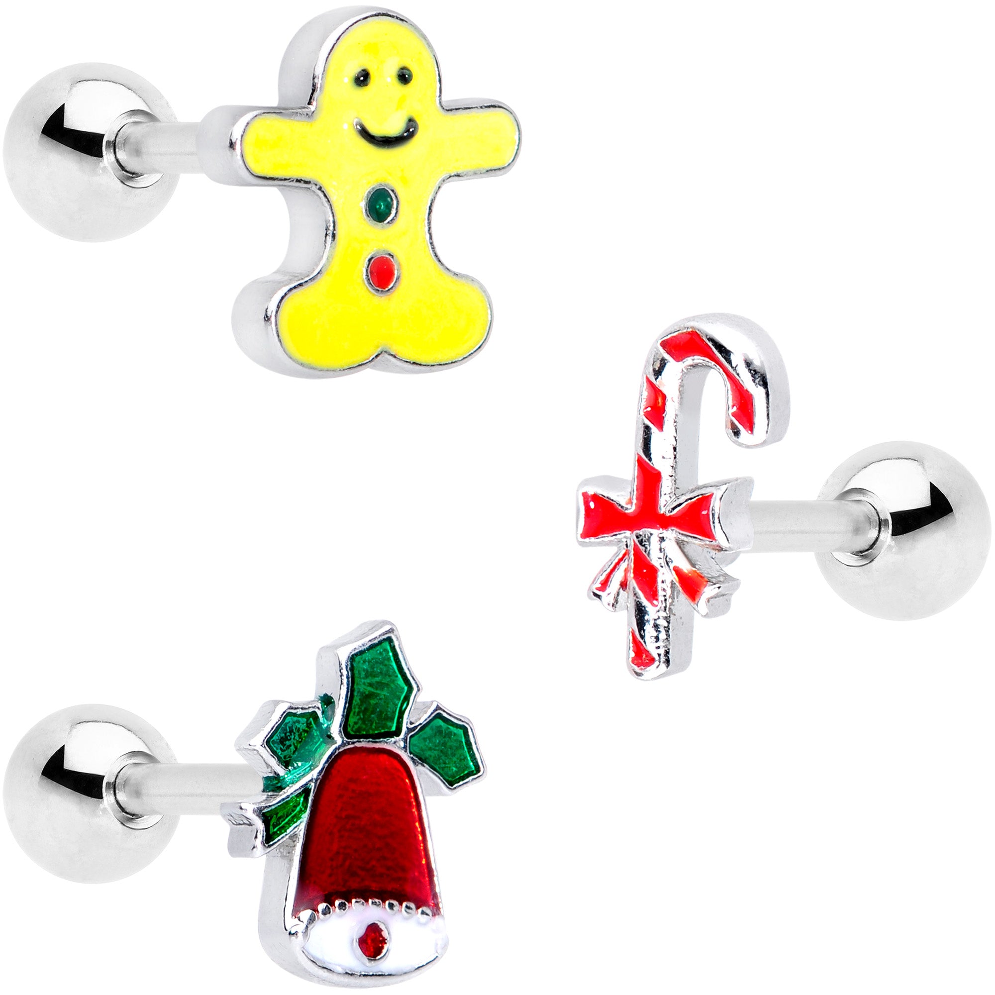 16 Gauge 1/4 Candy Gingerbread Christmas Cartilage Tragus Set of 3