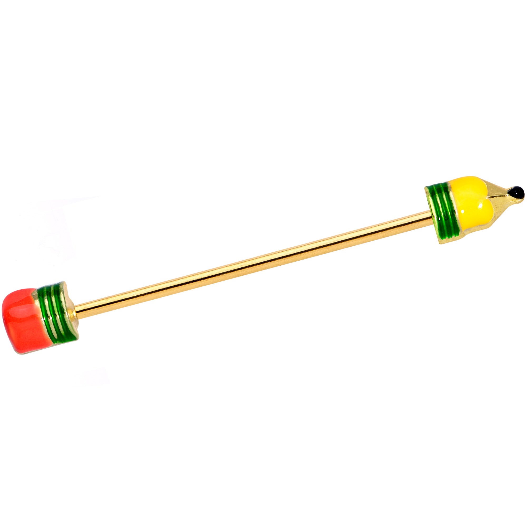 14 Gauge Gold Tone Get to Work Yellow Pencil Industrial Barbell 38mm