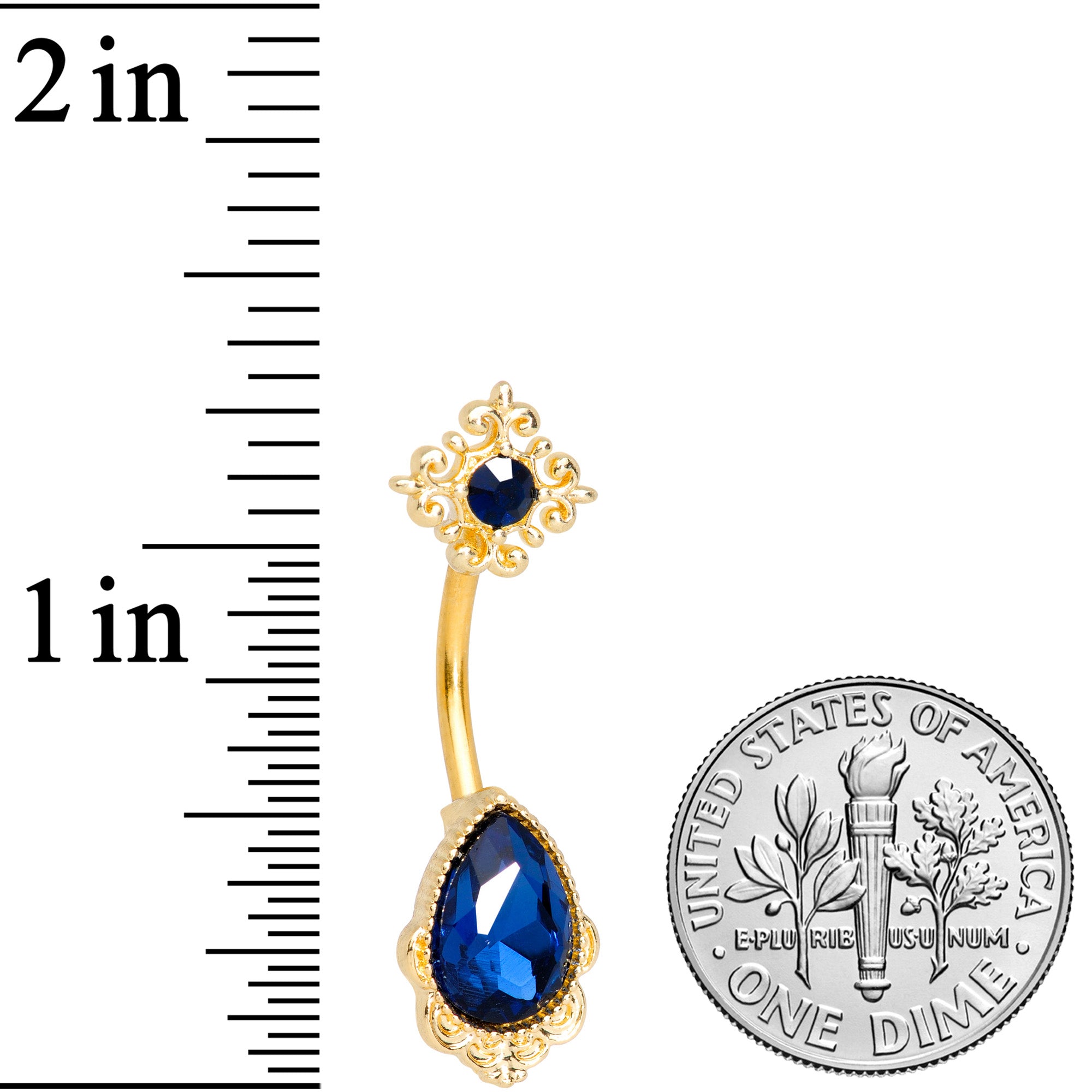 Blue Gem Gold Tone Noble Drop Double Mount Belly Ring