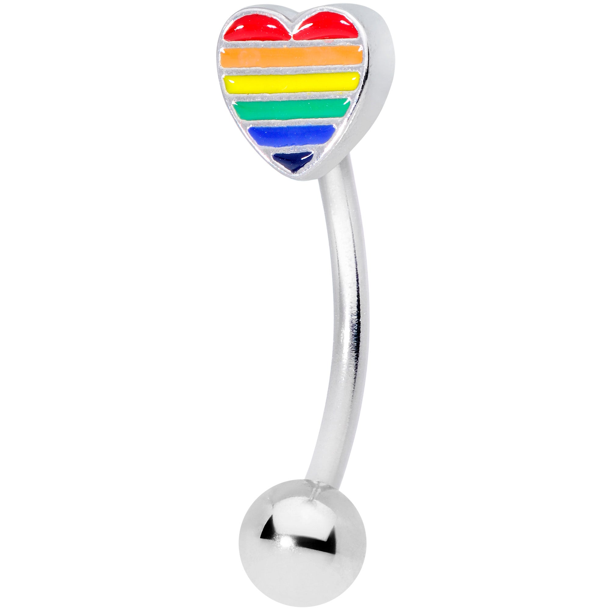 16 Gauge 5/16 Rainbow Pride Heart Curved Eyebrow Ring