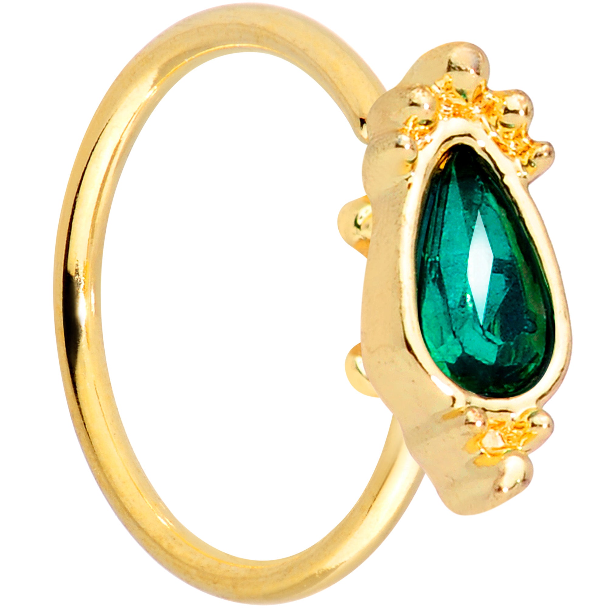 20 Gauge 5/16 Green Gem Gold Tone Teardrop Nose Hoop