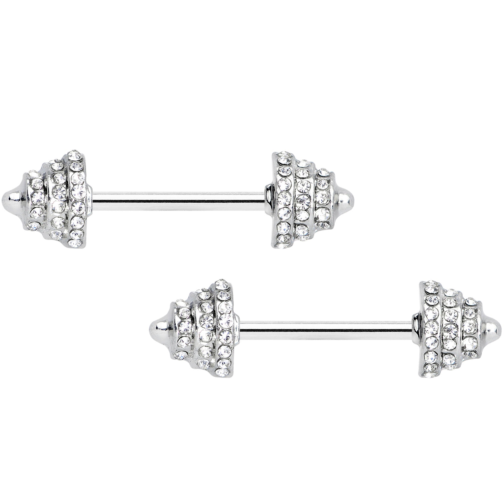 14 Gauge 9/16 Clear Gem Weightlifting Barbell Nipple Ring Set