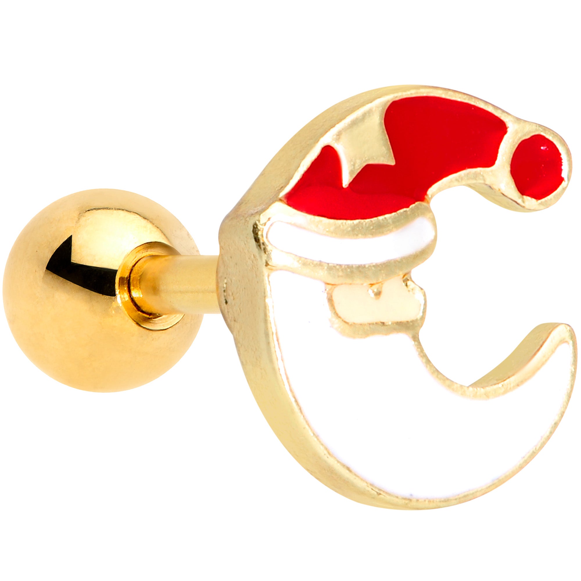 16 Gauge 1/4 Gold Tone Santa Claus Christmas Cartilage Tragus Earring