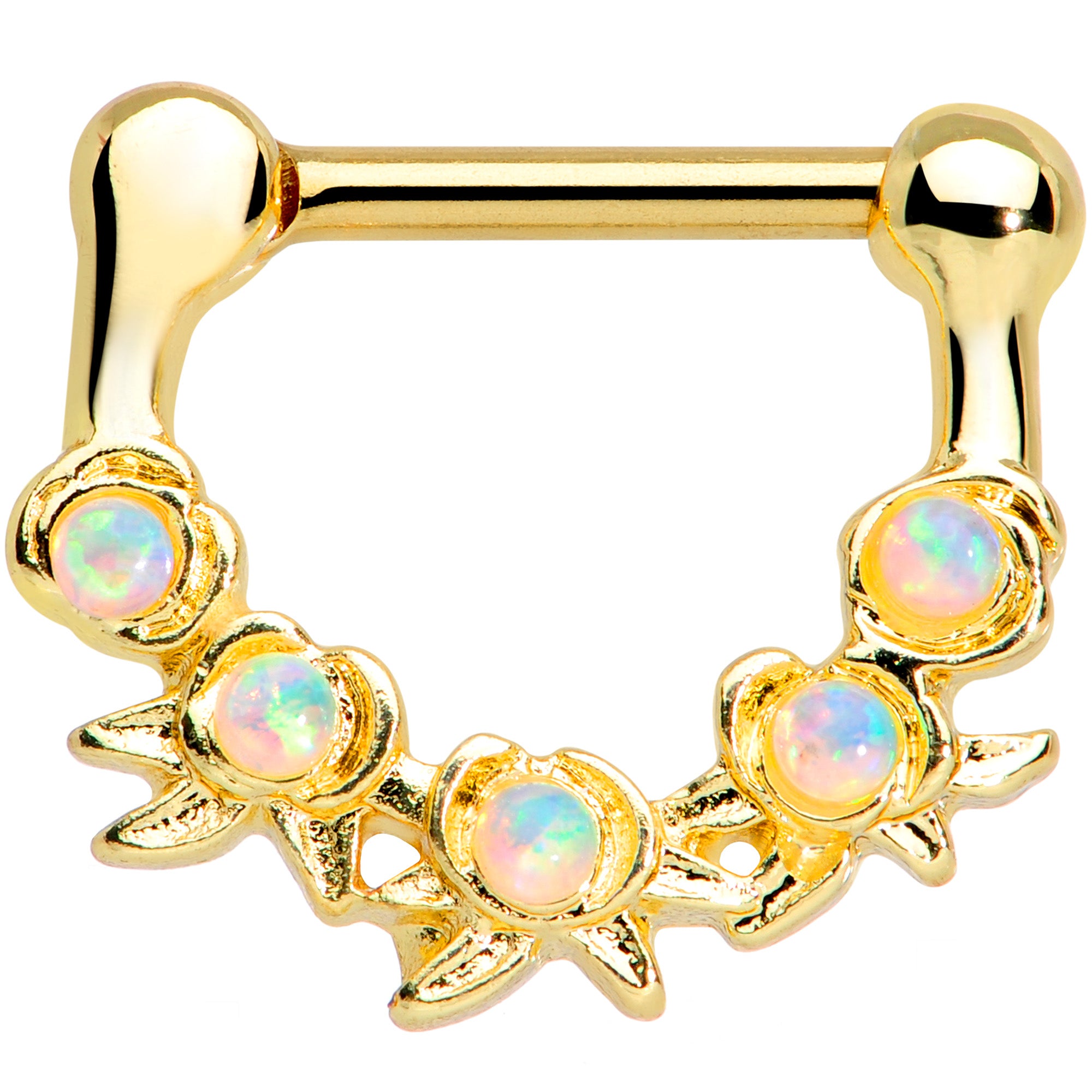 16 Gauge 5/16 White Synthetic Opal Gold Tone Flowers Septum Clicker