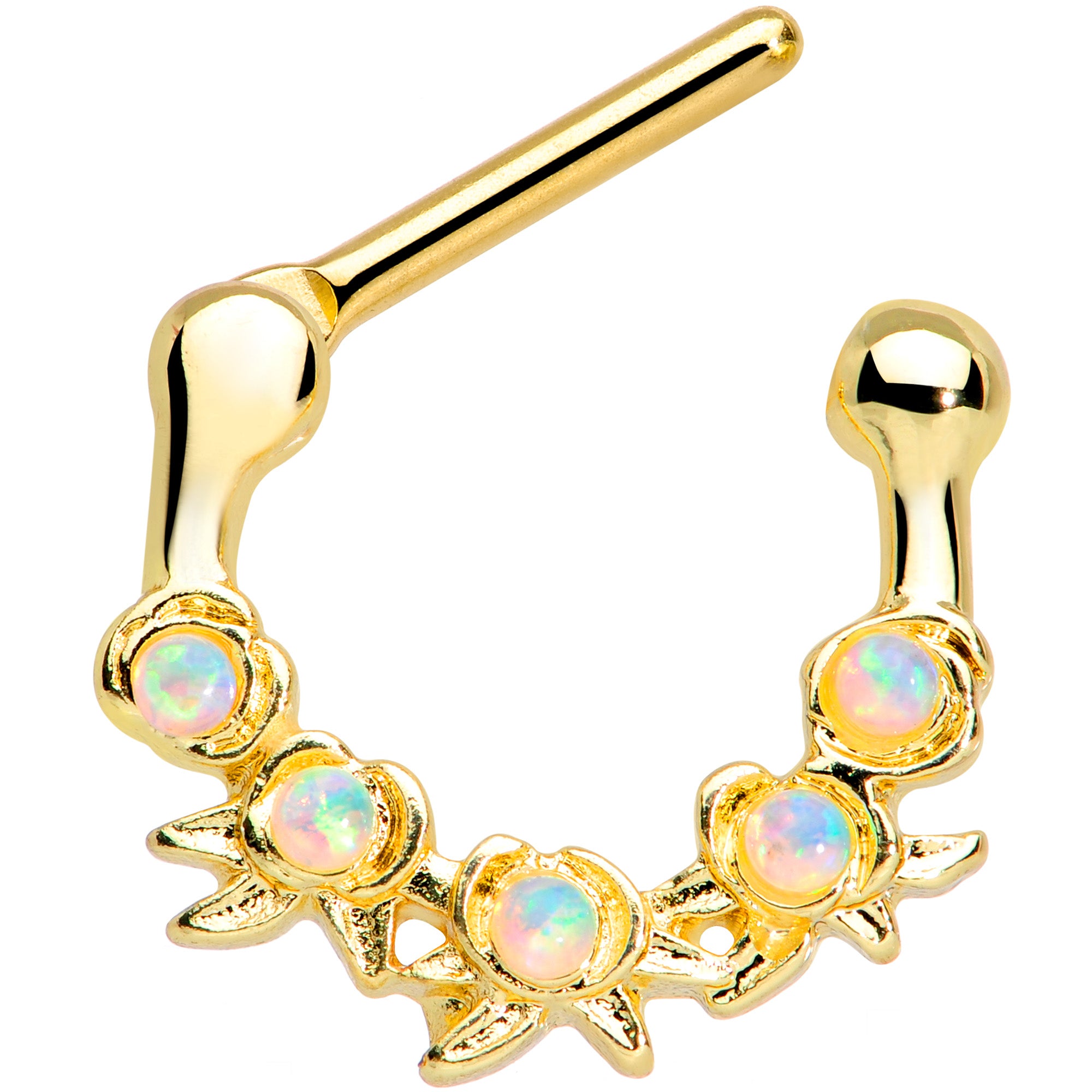 16 Gauge 5/16 White Synthetic Opal Gold Tone Flowers Septum Clicker