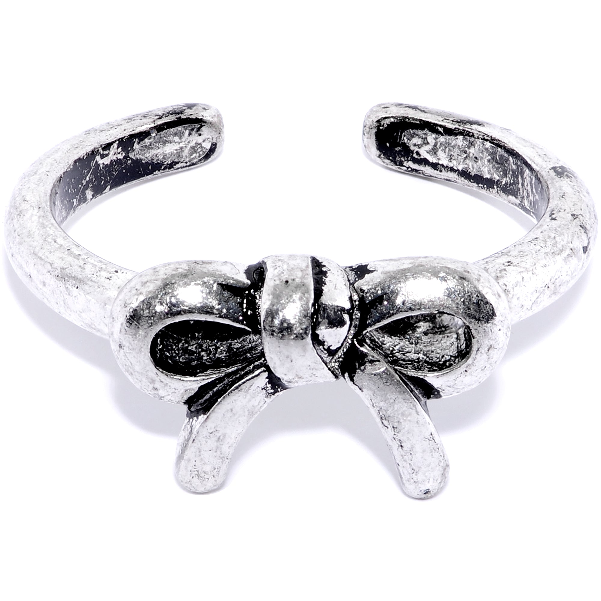 Rhodium Plated Pretty Bow Toe Ring