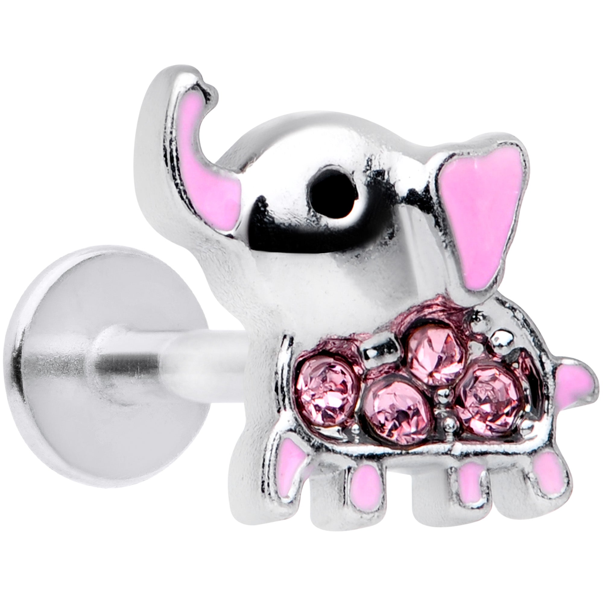 16 Gauge 5/16 Pink Gem Lucky Elephant Labret Monroe Tragus