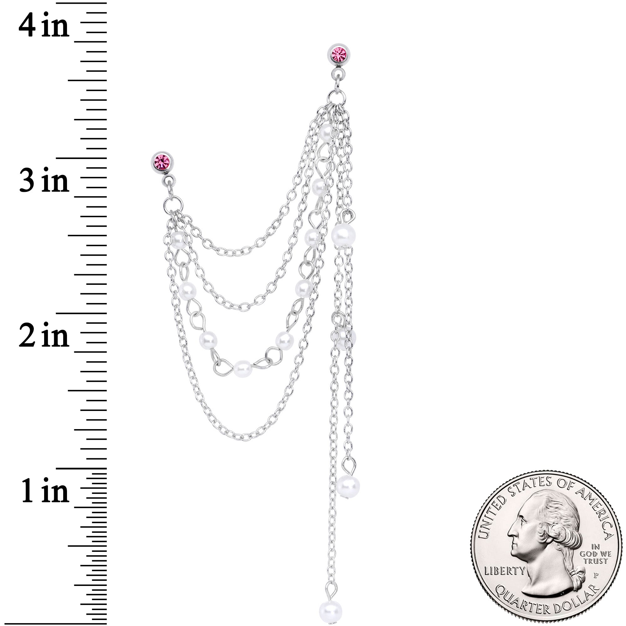 16 Gauge 1/4 Pink Gem Multiple Dangle Cartilage Chain Earring