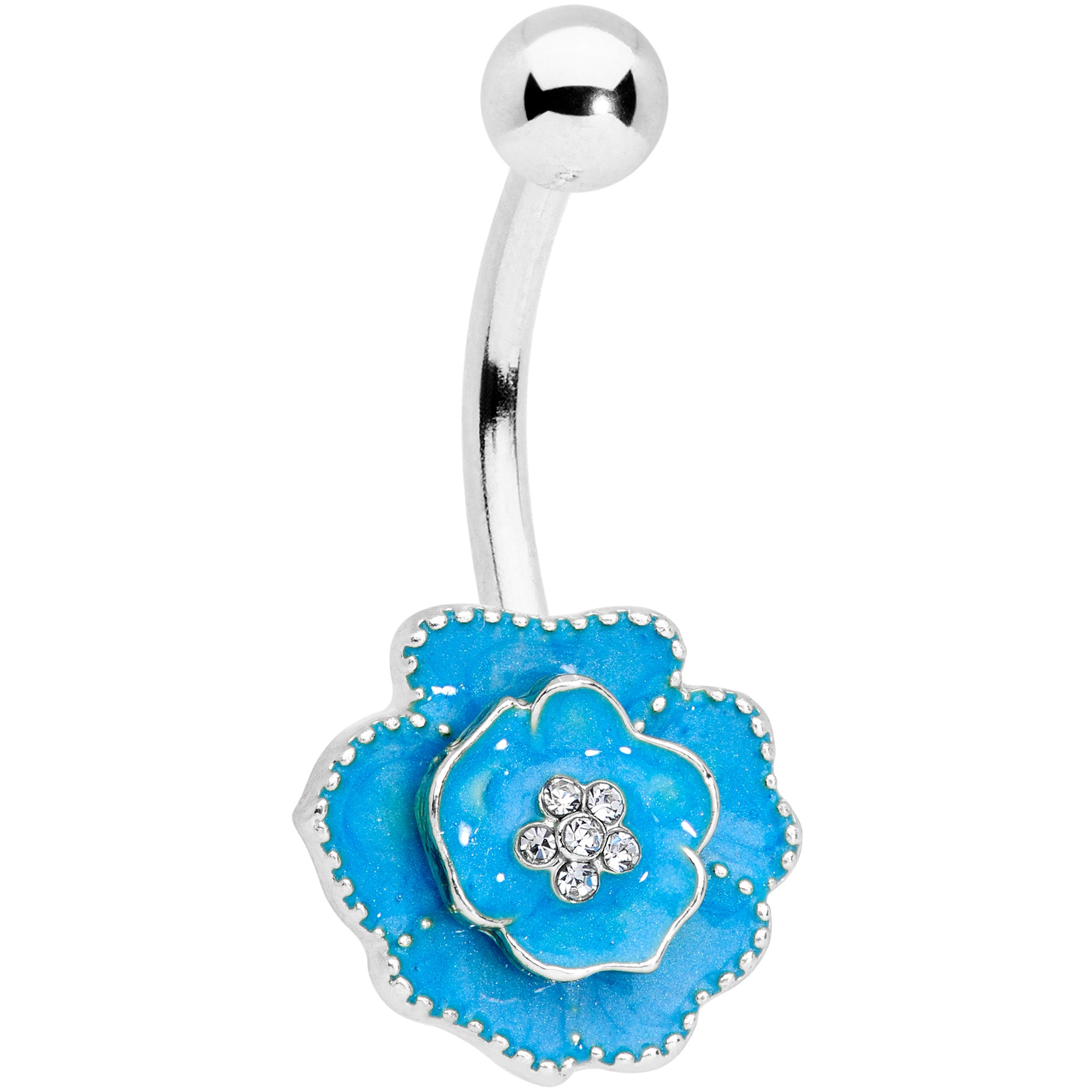 Clear Gem Aqua Rose Reversible Belly Ring