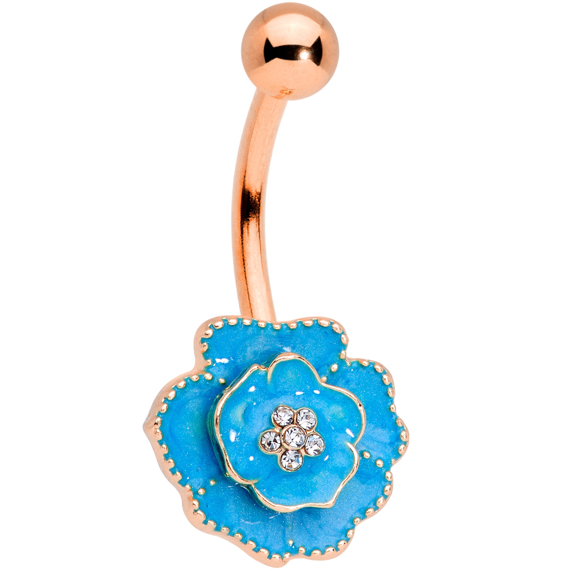 Clear Gem Rose Gold Tone Aqua Rose Reversible Belly Ring