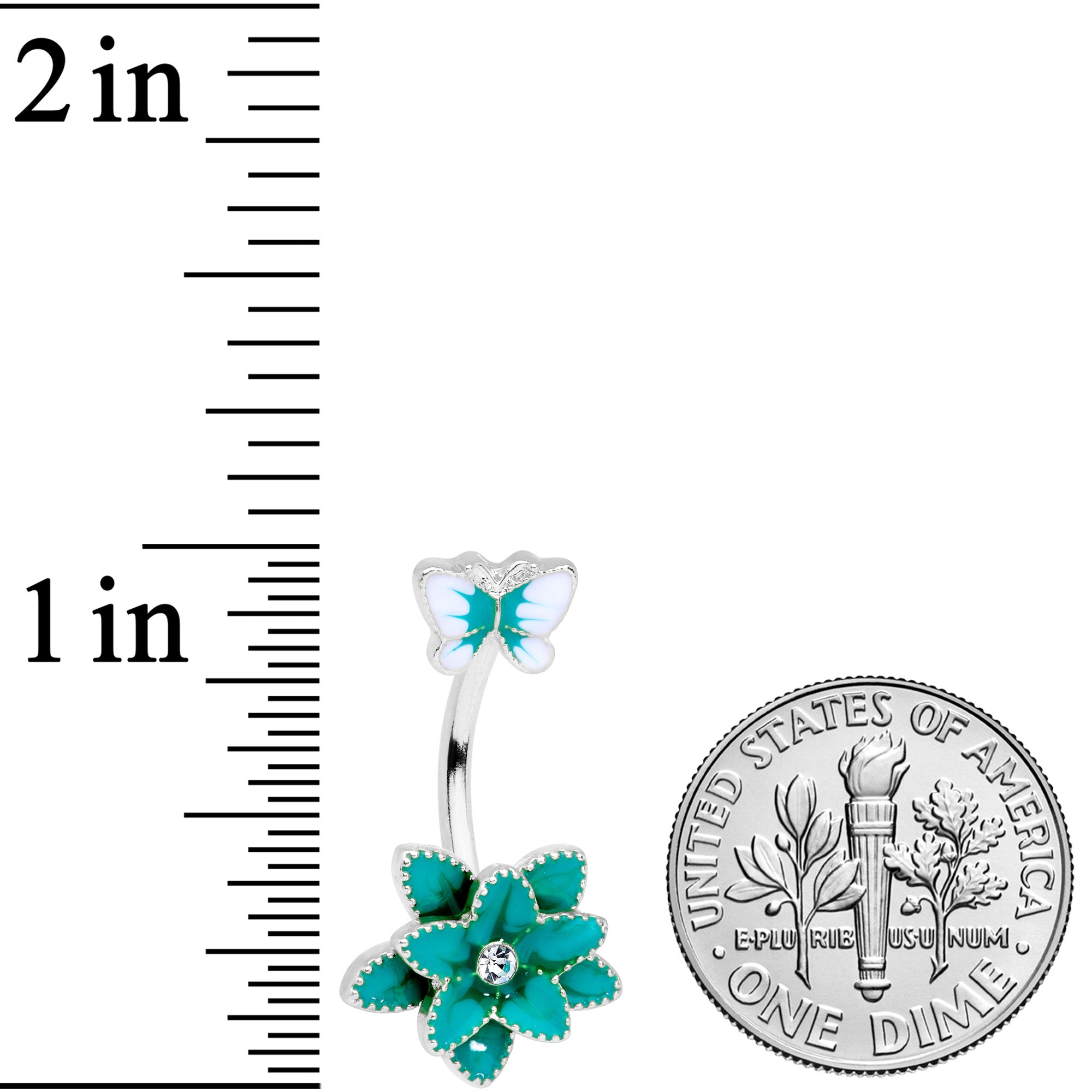 Clear Gem Aqua Flower Butterfly Double Mount Belly Ring