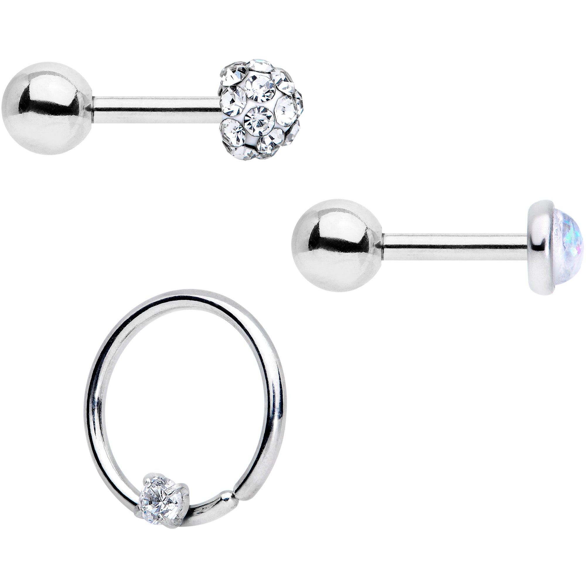 16 Gauge 1/4 5/16 Clear CZ Gem Cartilage Tragus Earring Set of 3