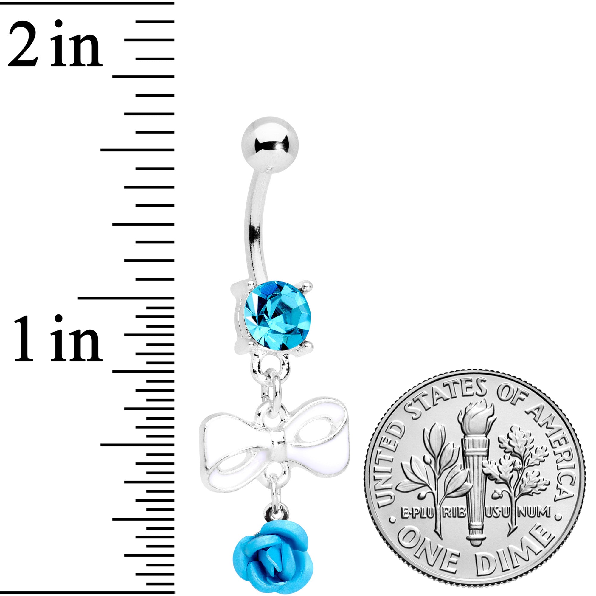 Aqua Gem Bow Rose Flower Dangle Belly Ring