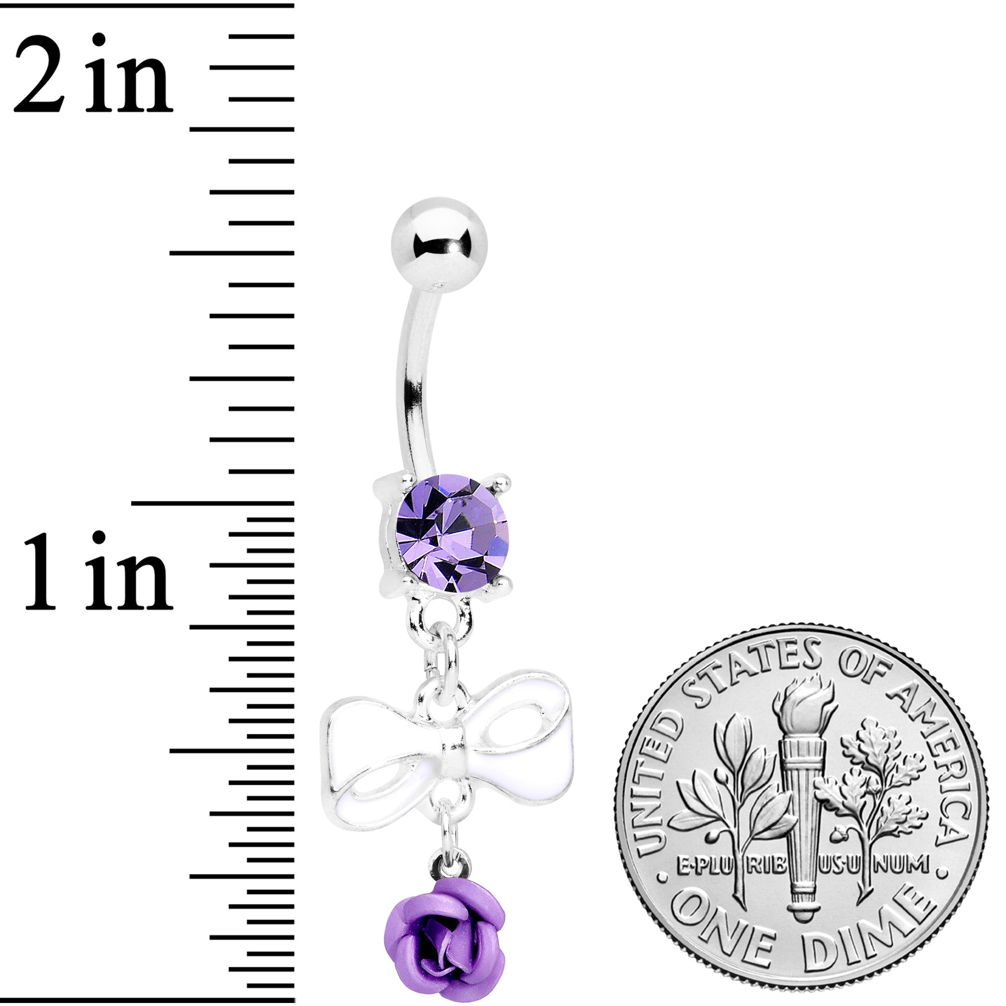 Purple Gem Bow Rose Flower Dangle Belly Ring