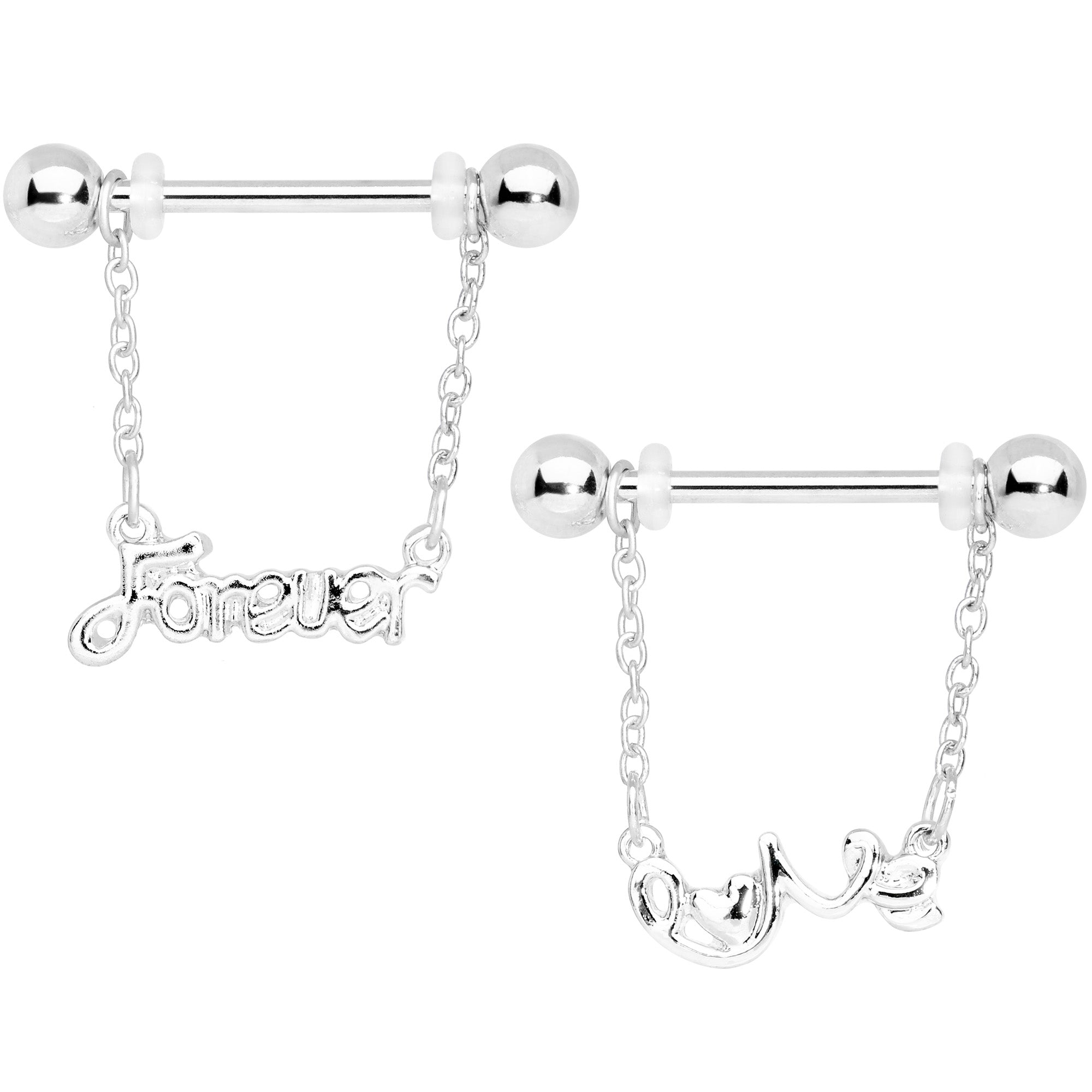 14 Gauge 1/2 Love Forever Chain Dangle Nipple Ring Set