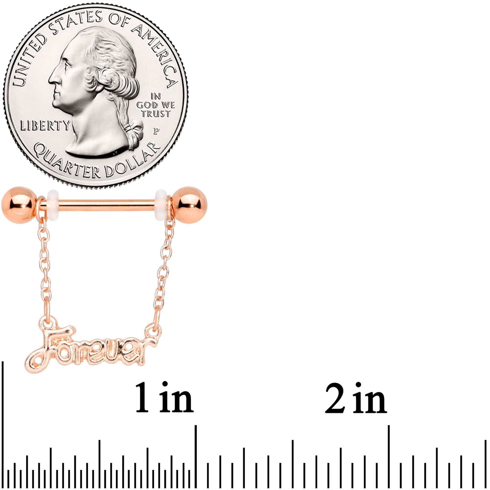 14 Gauge 1/2 Rose Gold Tone Love Forever Chain Dangle Nipple Ring Set