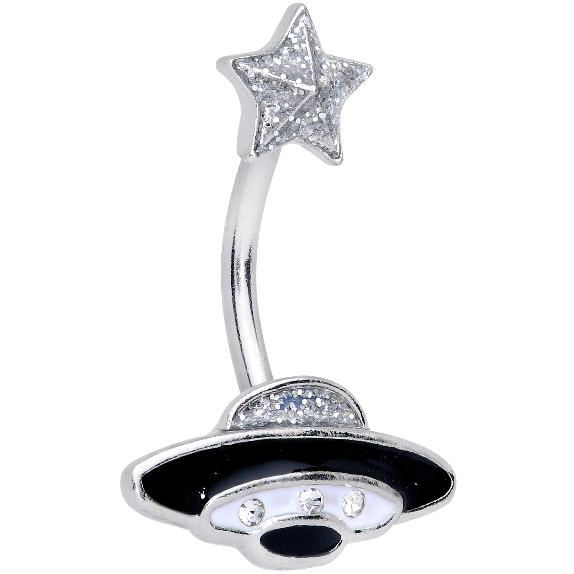 Clear Gem Alien Spacecraft UFO Double Mount Belly Ring