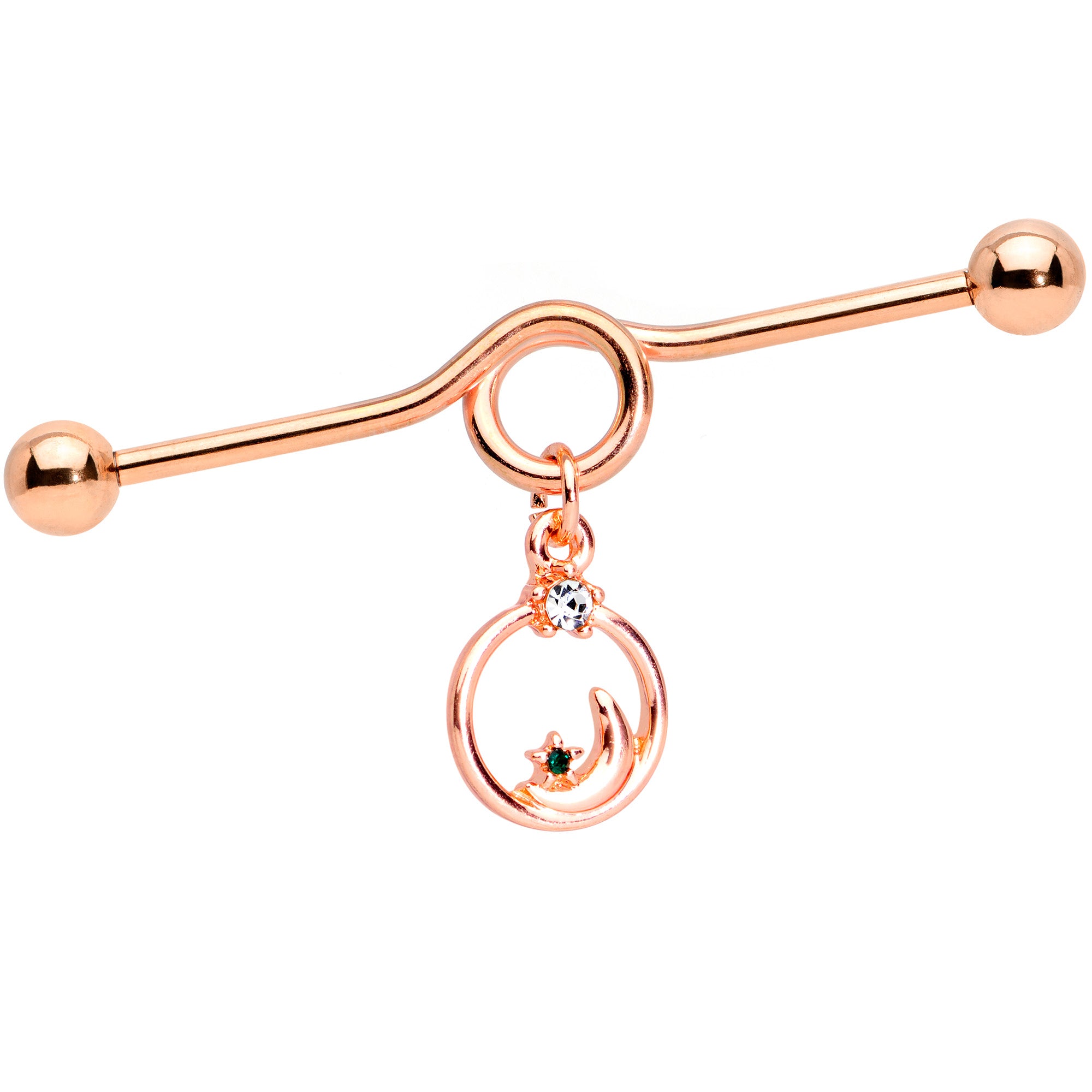 14 Gauge Clear Gem Rose Gold Tone Moon Star Dangle Project Bar 38mm