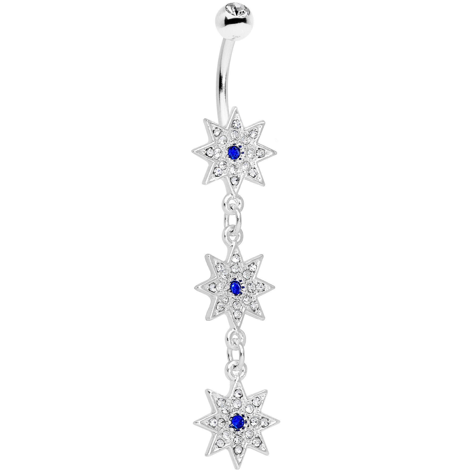 Clear Blue Gem Triple Star Dangle Belly Ring