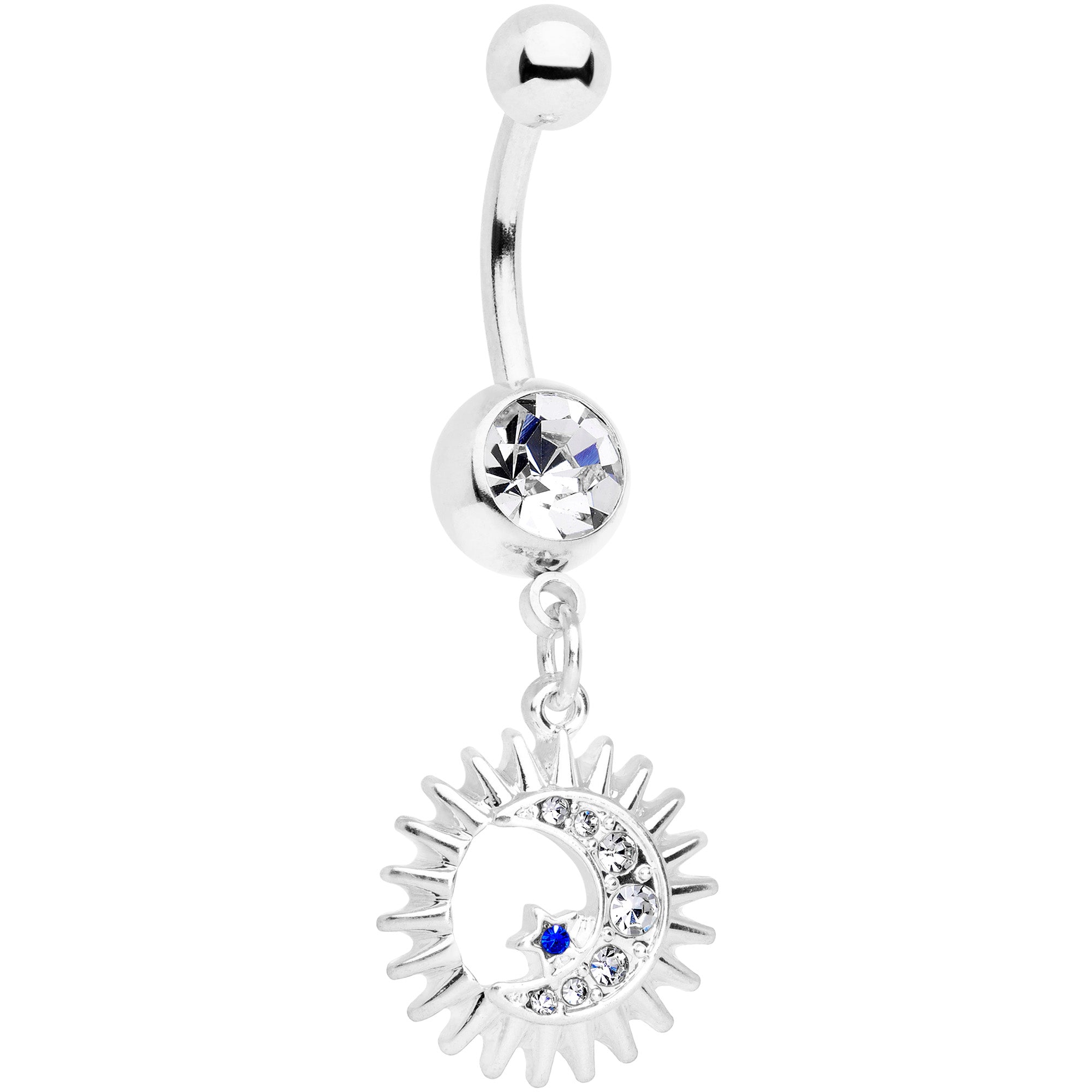 Clear Blue Gem Moon Sun Star Dangle Belly Ring