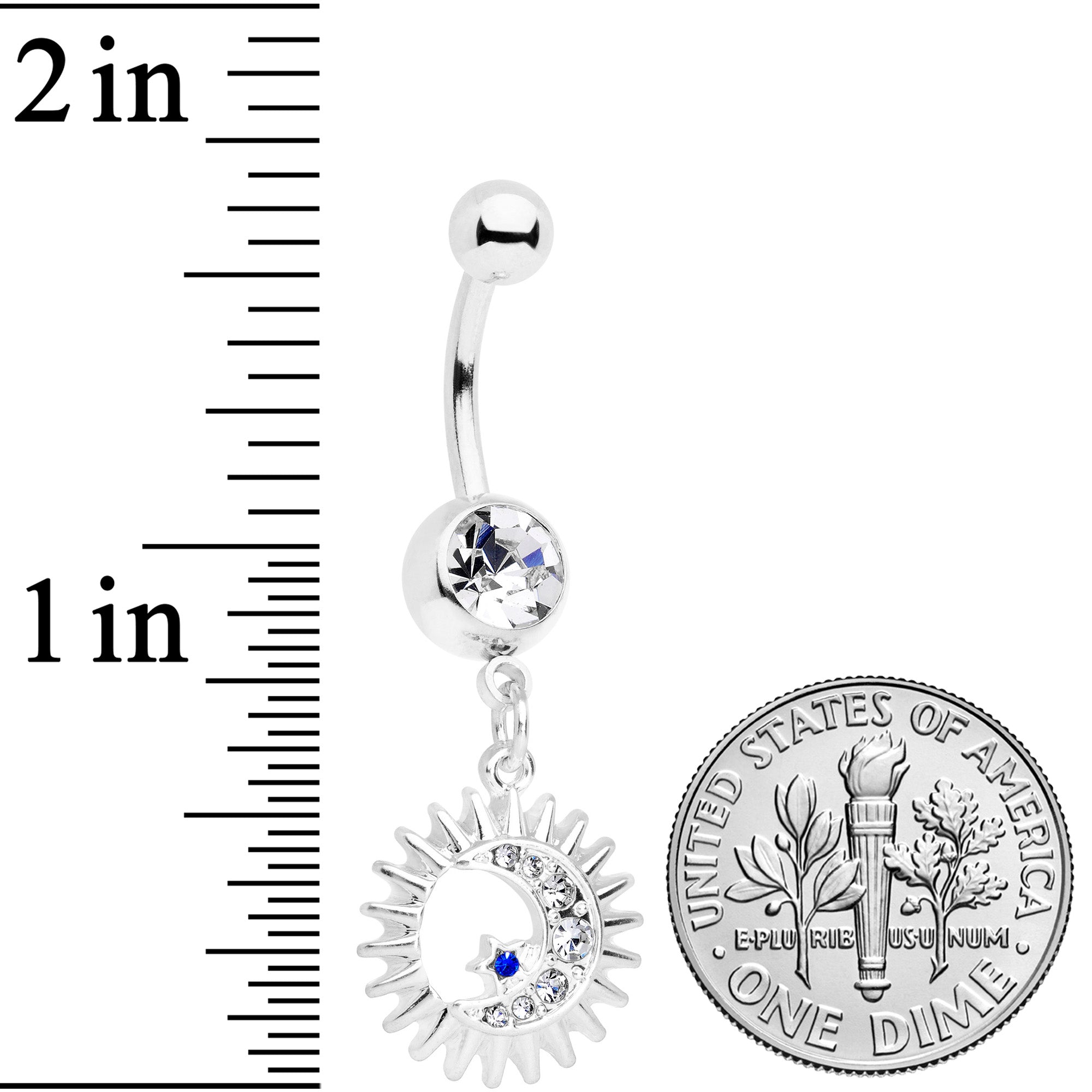 Clear Blue Gem Moon Sun Star Dangle Belly Ring