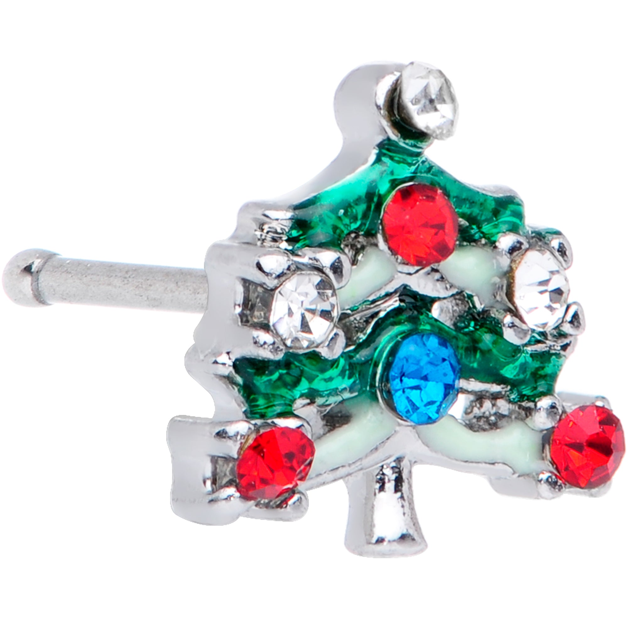 20 Gauge 1/4 Clear Blue Red Gem Christmas Tree Nose Bone