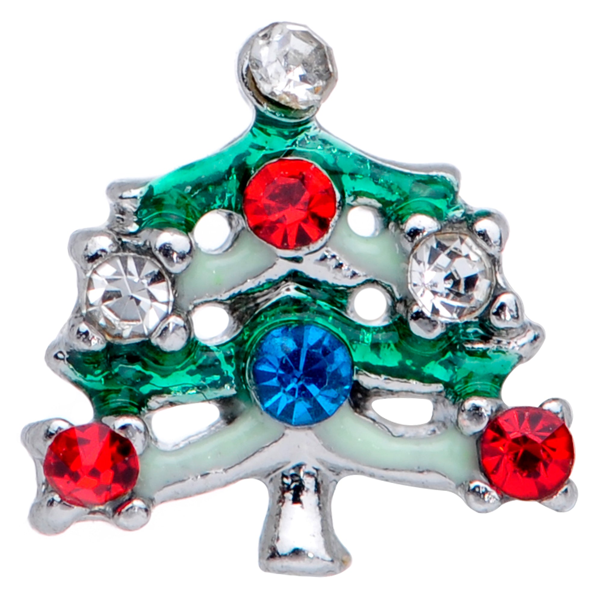 20 Gauge 1/4 Clear Blue Red Gem Christmas Tree Nose Bone