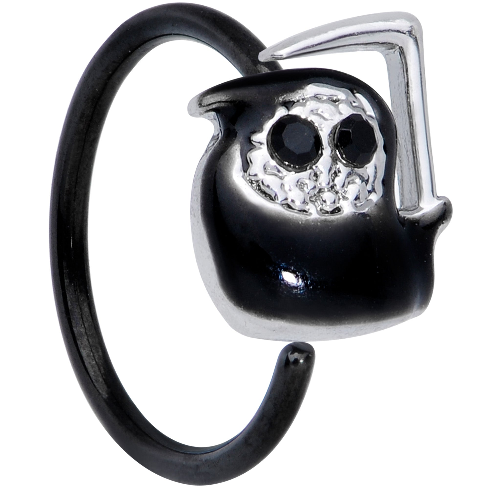 20 Gauge 1/4 Black Gem Black Grim Reaper Halloween Nose Hoop