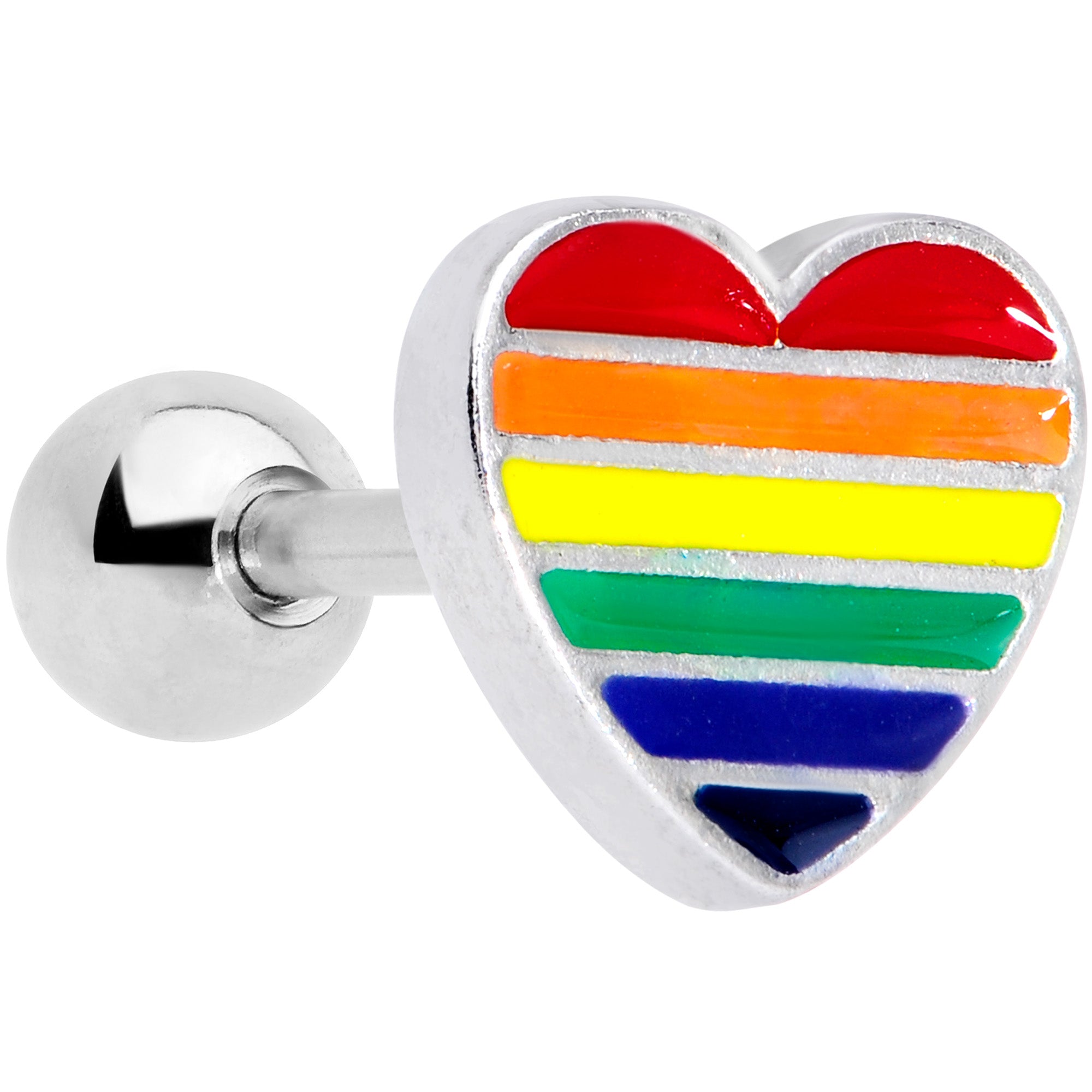 16 Gauge 1/4 Rainbow Pride Heart Cartilage Tragus Earring