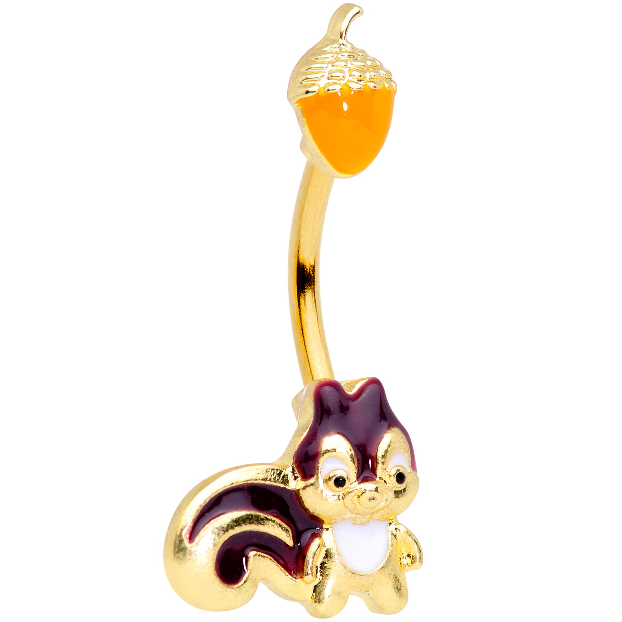 Gold Tone Squirrel Acorn Double Mount Belly Ring