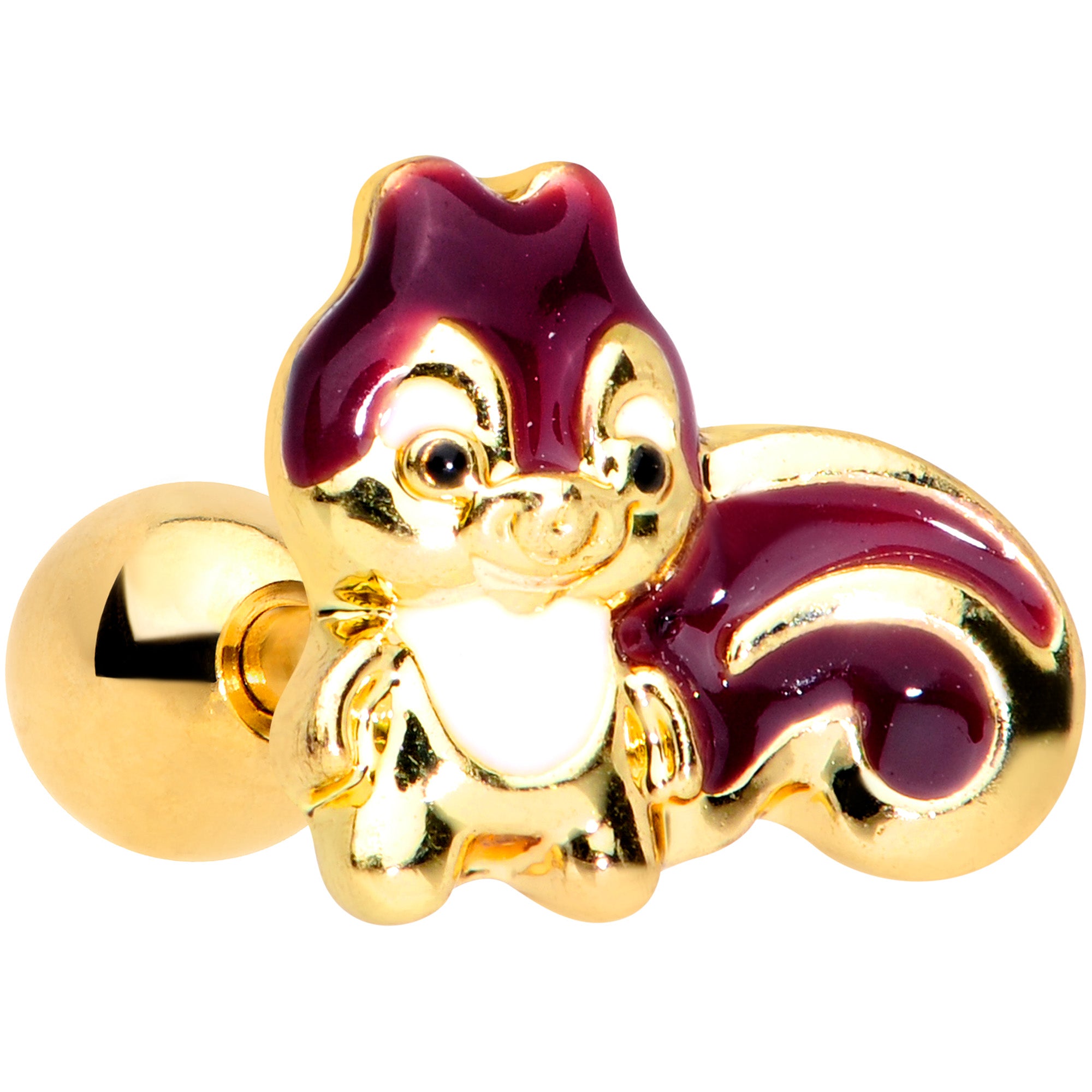 16 Gauge 1/4 Gold Tone Squirrel Cartilage Tragus Earring