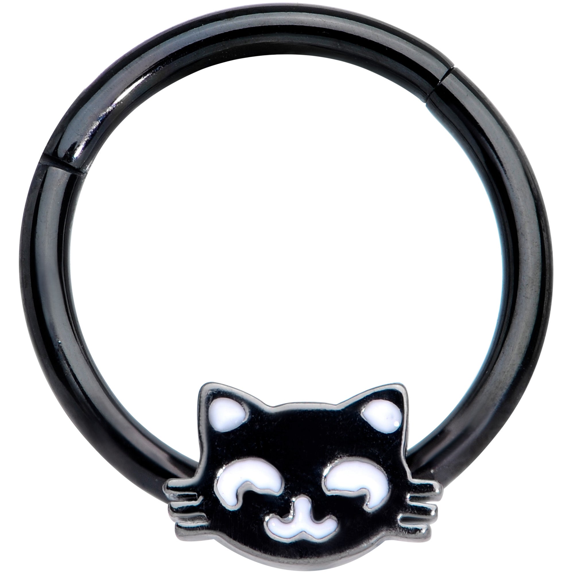 16 Gauge 3/8 Black Cat Halloween Hinged Septum Clicker