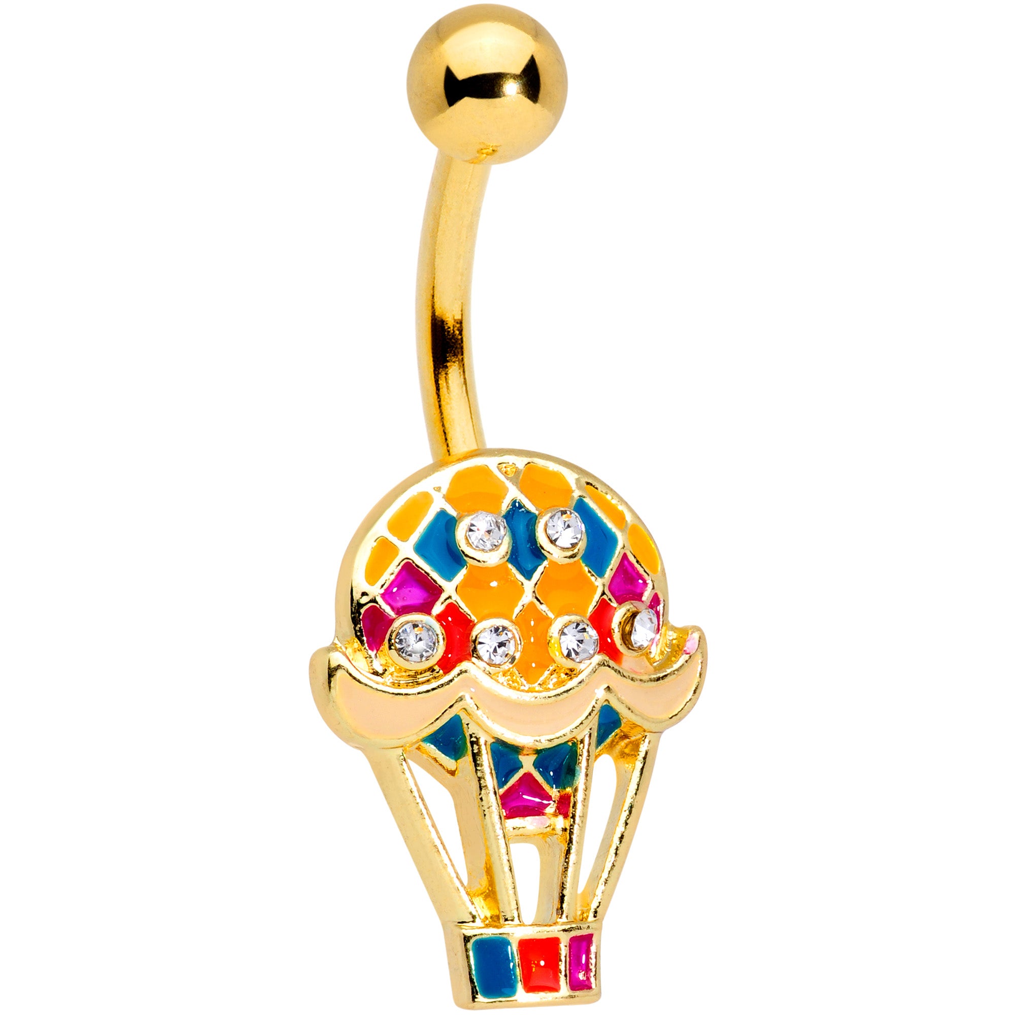 Clear Gem Gold Tone Yellow Red Hot Air Balloon Belly Ring